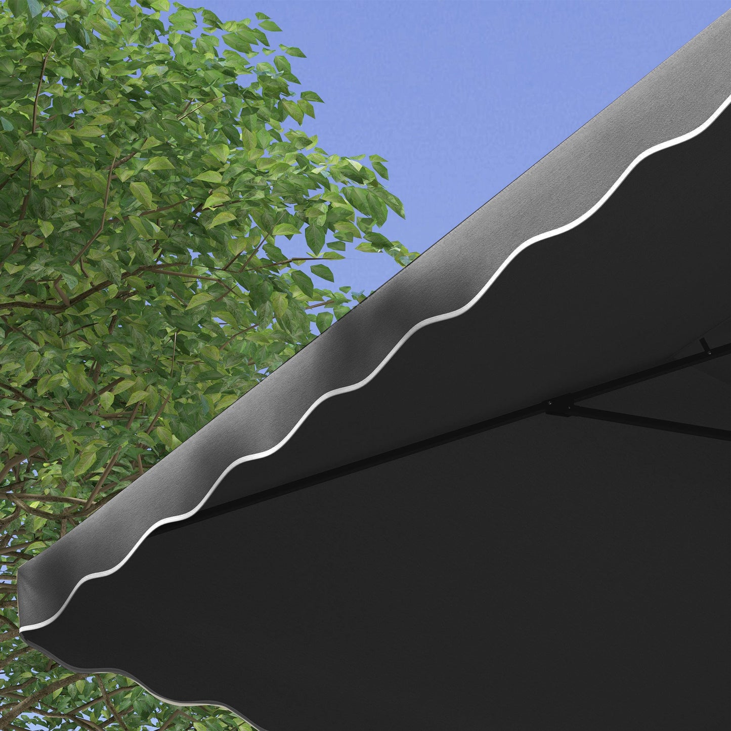 2.5m Cantilever Parasol with Easy Lever, Square Double Top Garden Parasol Umbrella with Ruffles and Cross Base, Overhanging Outdoor Sun Shades, Dark Grey