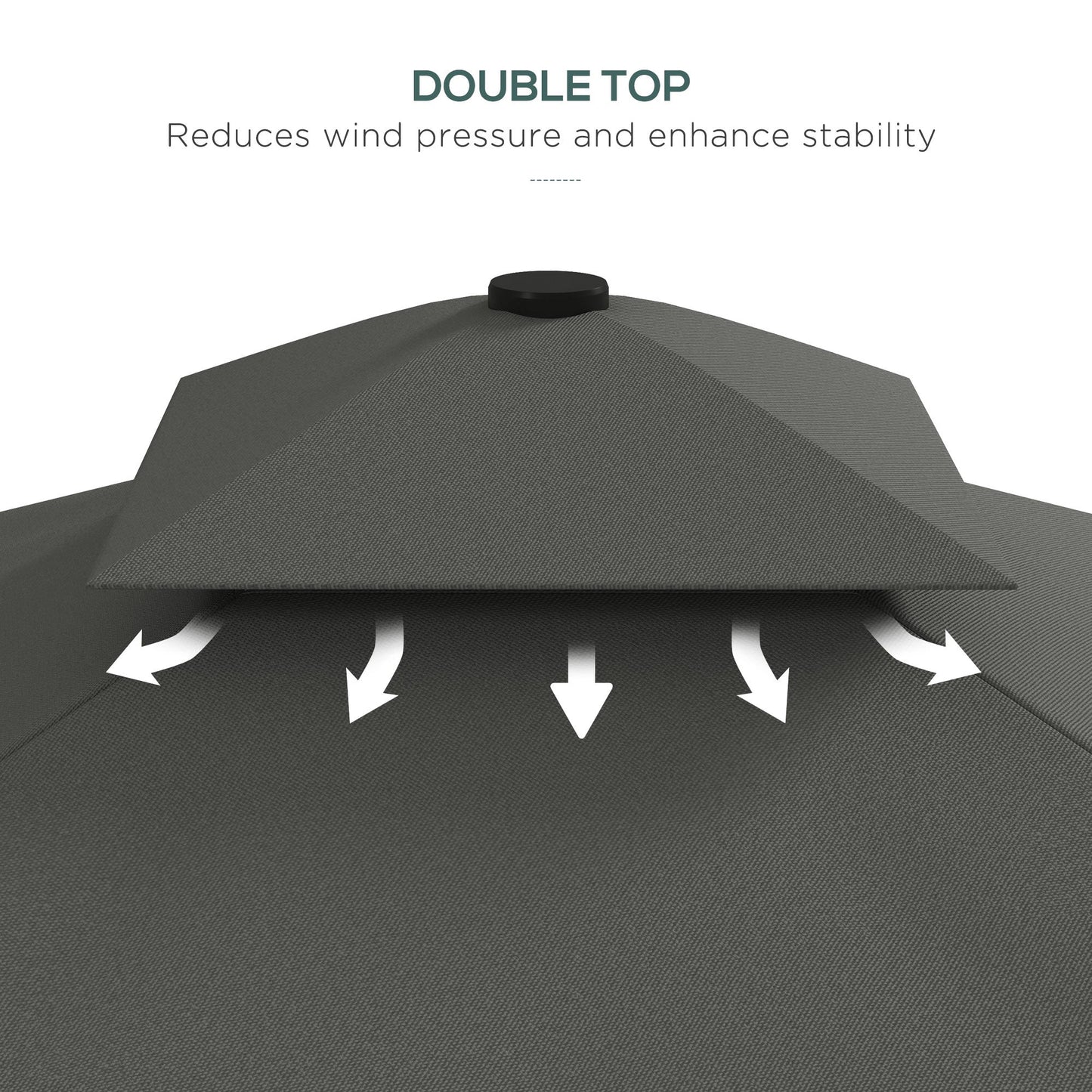2.5m Cantilever Parasol with Easy Lever, Square Double Top Garden Parasol Umbrella with Ruffles and Cross Base, Overhanging Outdoor Sun Shades, Dark Grey