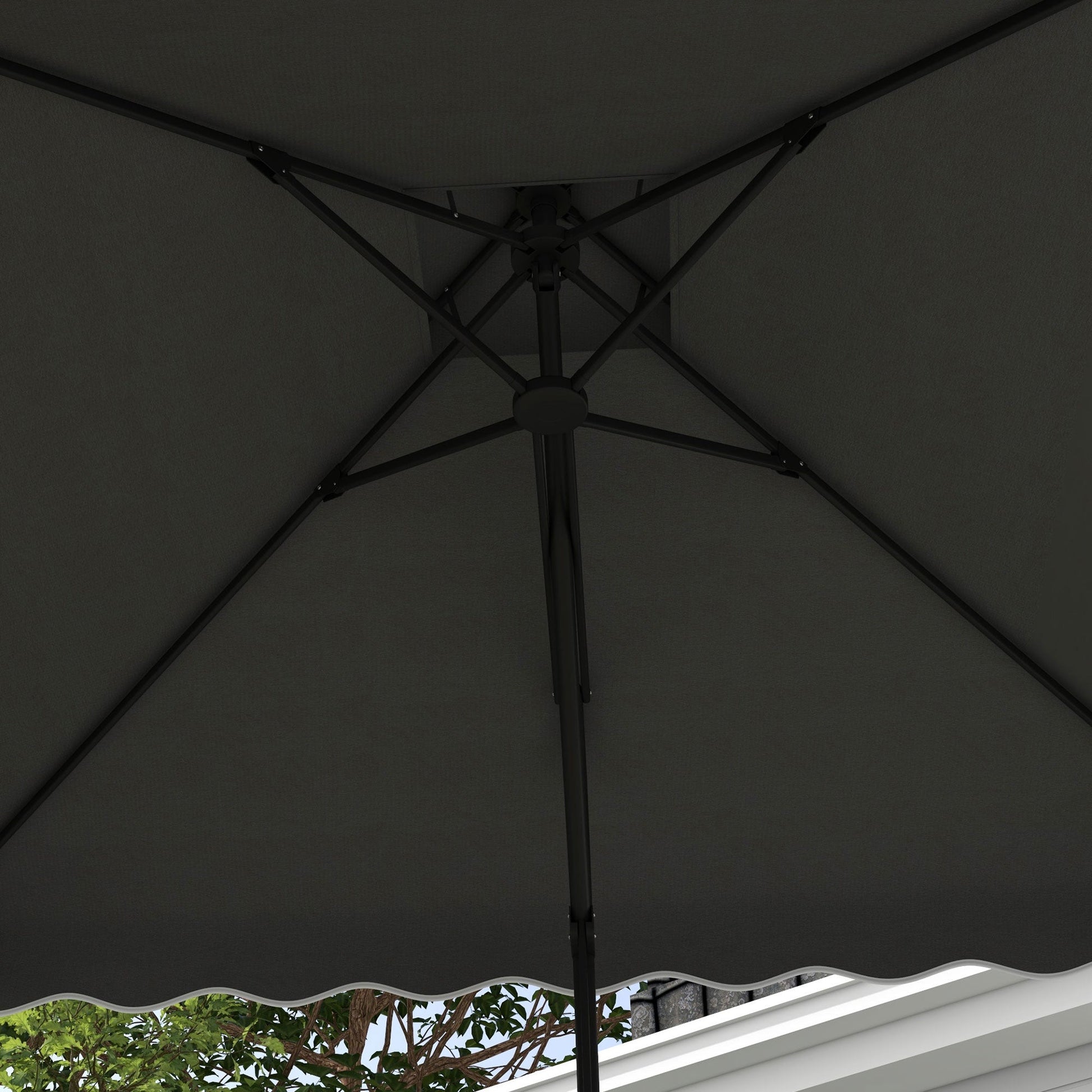 2.5m Cantilever Parasol with Easy Lever, Square Double Top Garden Parasol Umbrella with Ruffles and Cross Base, Overhanging Outdoor Sun Shades, Dark Grey