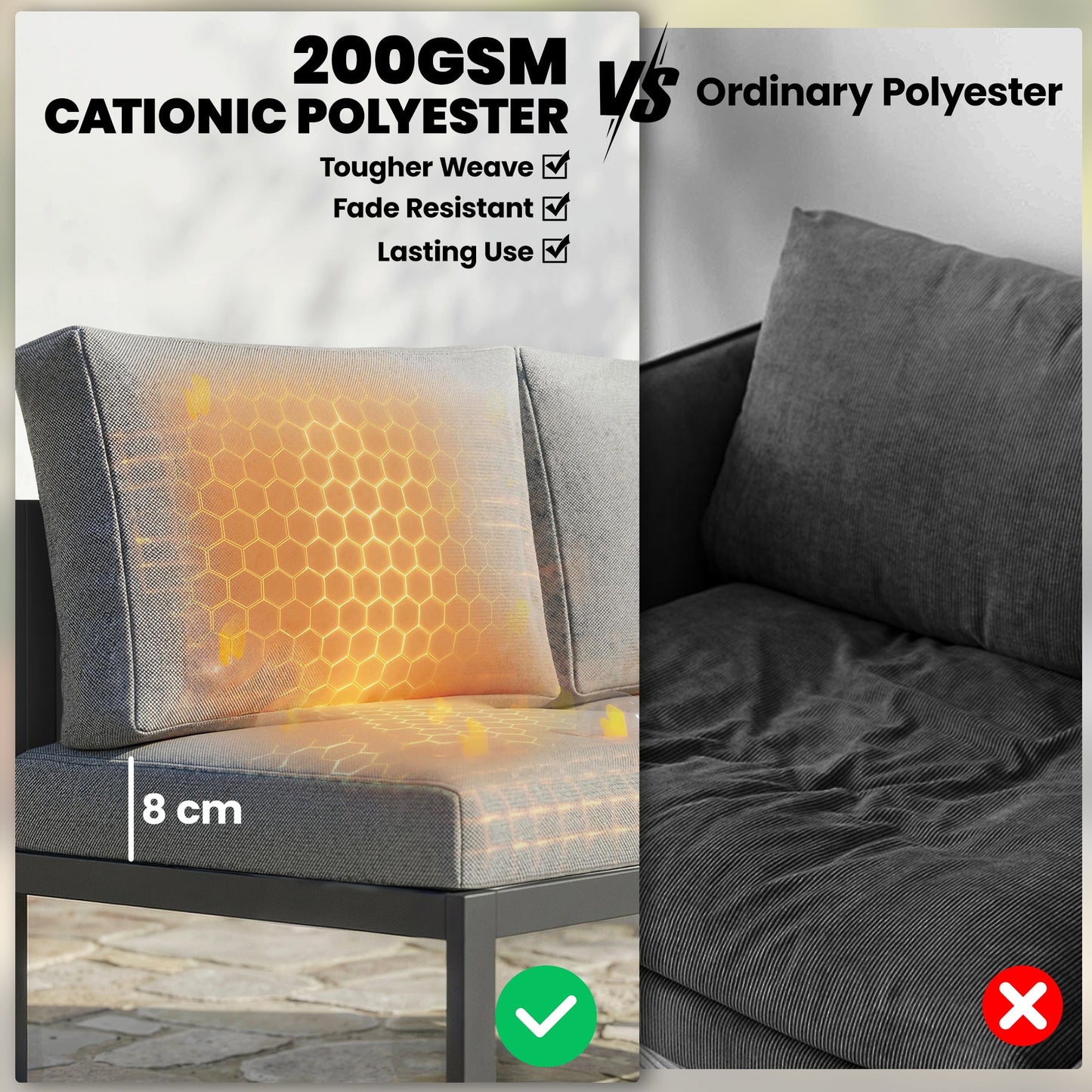 6 Seater Metal Garden Furniture Set, Corner Garden Sofa Set with 3 Texteline Loveseats, Faux Wood Top Coffee Table, L-Shape Outdoor Conversation Furniture with Cushions, Dark Grey