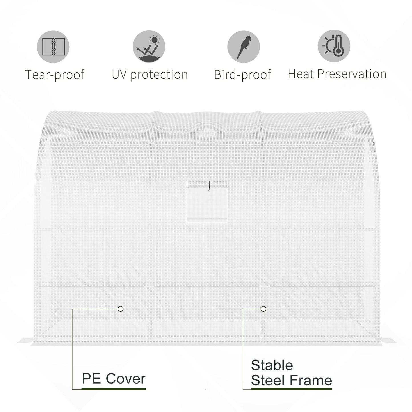Outdoor Walk-In Greenhouse, Plant Nursery with Zippered Doors, PE Cover and 3-Tier Shelves, White, 300 x 150 x 213 cm
