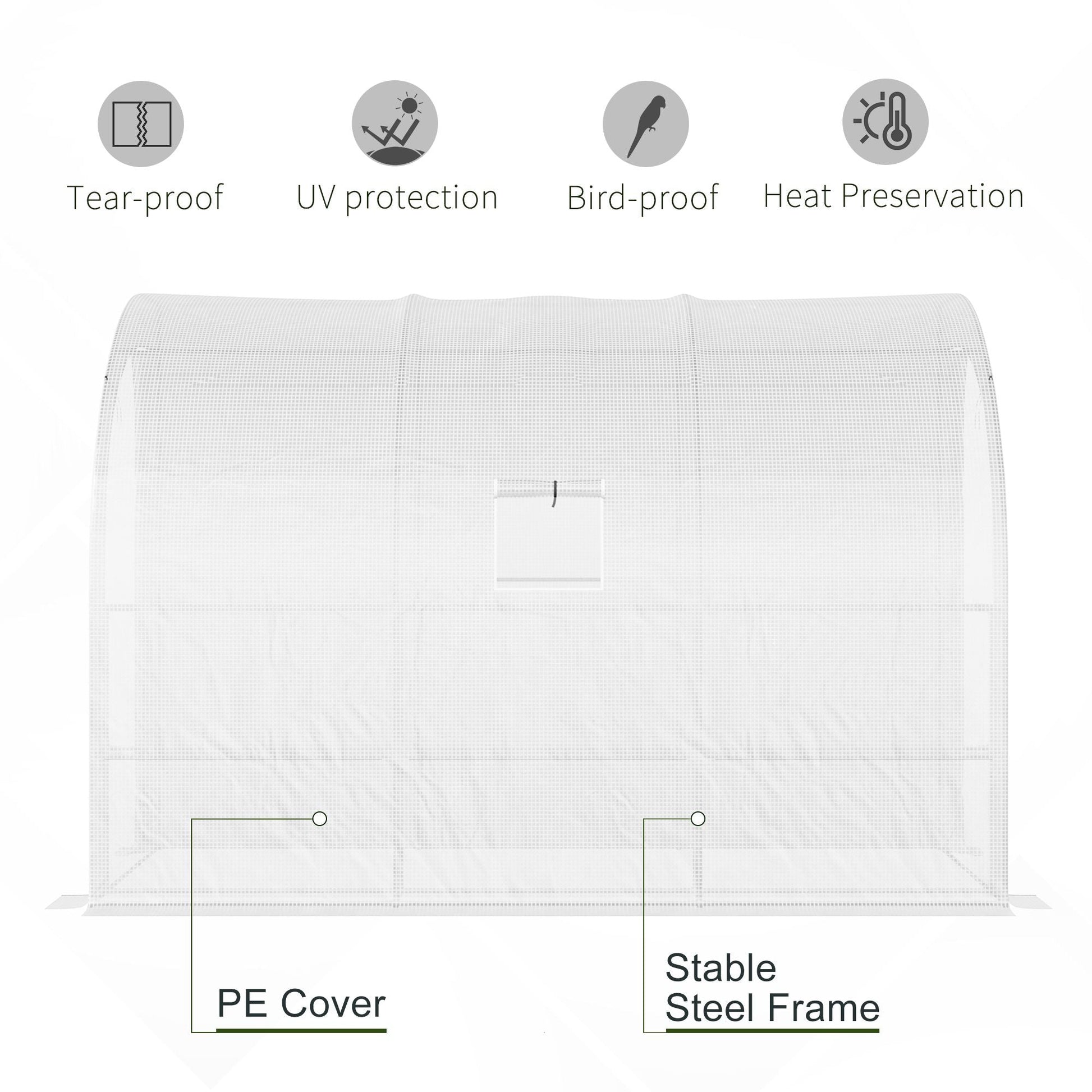 Outdoor Walk-In Greenhouse, Plant Nursery with Zippered Doors, PE Cover and 3-Tier Shelves, White, 300 x 150 x 213 cm