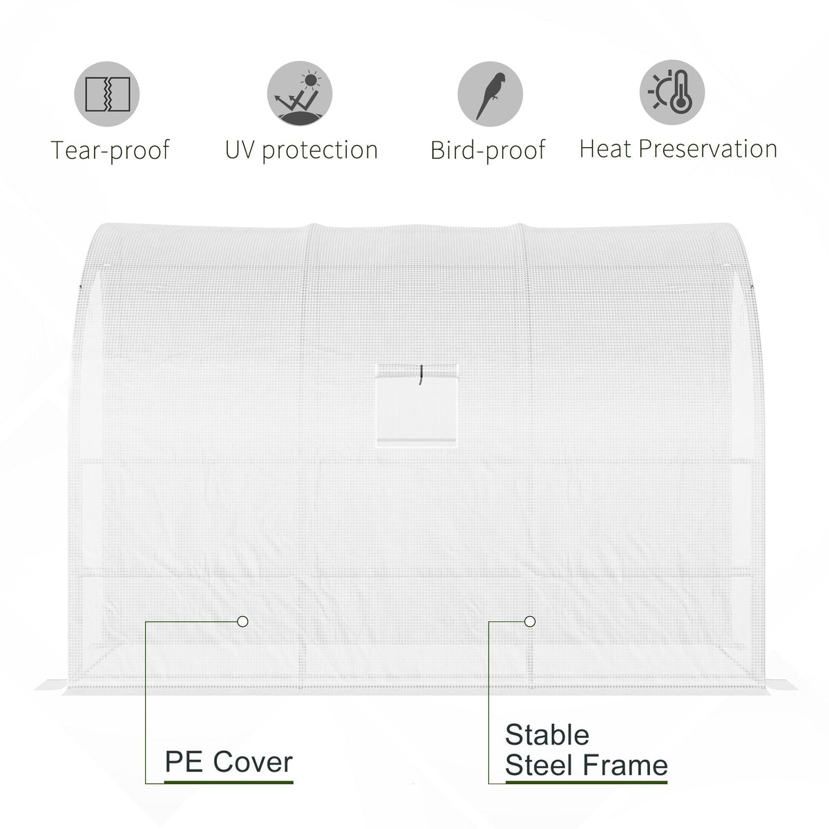 Outdoor Walk-In Greenhouse, Plant Nursery with Zippered Doors, PE Cover and 3-Tier Shelves, White, 300 x 150 x 213 cm