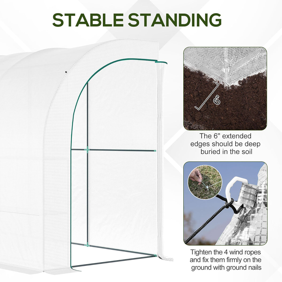 Outdoor Walk-In Greenhouse, Plant Nursery with Zippered Doors, PE Cover and 3-Tier Shelves, White, 300 x 150 x 213 cm