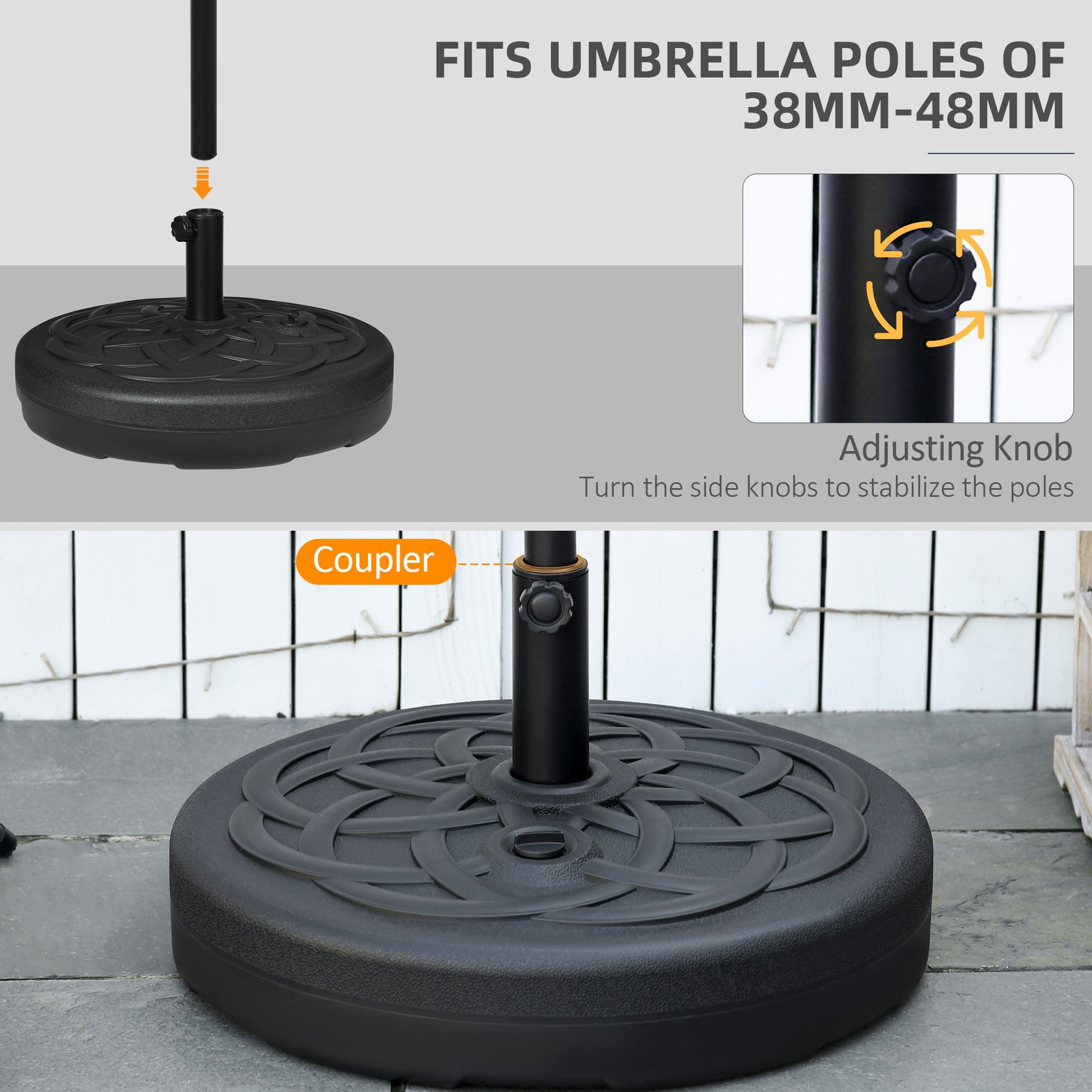 Garden Parasol Base Holder, Outdoor Market Umbrella Stand Weight with Built-In Handle, 25kg Water or 35kg Sand Filled, Black