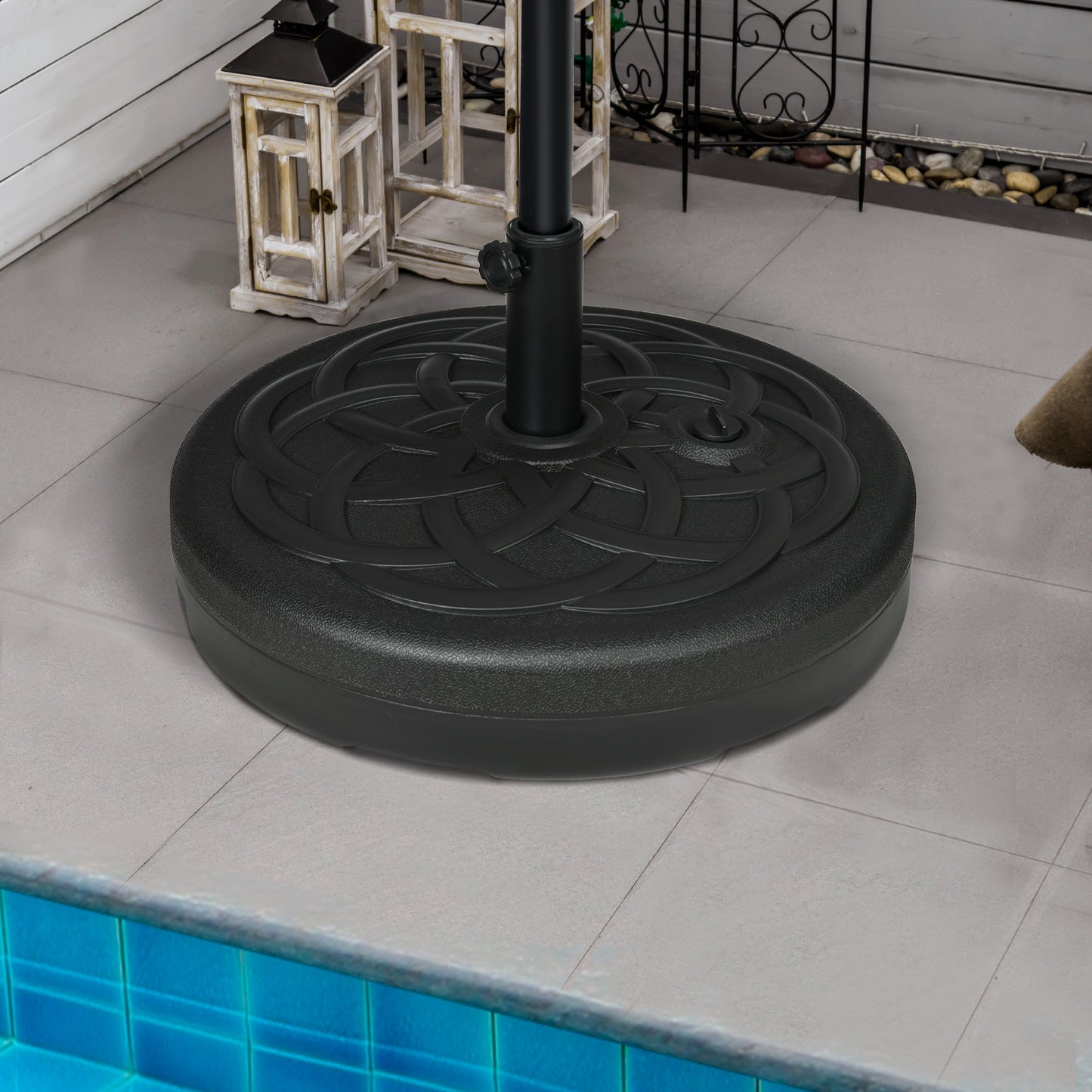 Garden Parasol Base Holder, Outdoor Market Umbrella Stand Weight with Built-In Handle, 25kg Water or 35kg Sand Filled, Black