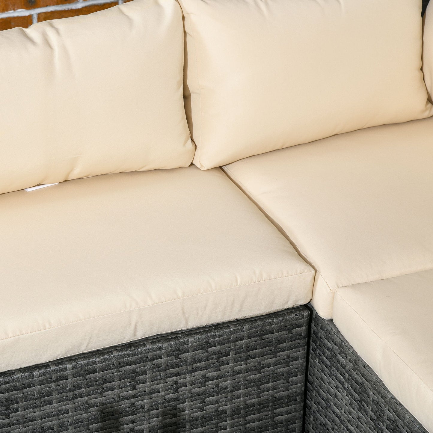 3 Pieces PE Rattan Garden Furniture Set with 10 cm Thick Cushions, 4 Seater Garden Corner Sofa Set with Glass Top Coffee Table, Outdoor Furniture for Patio, Porch, Beige