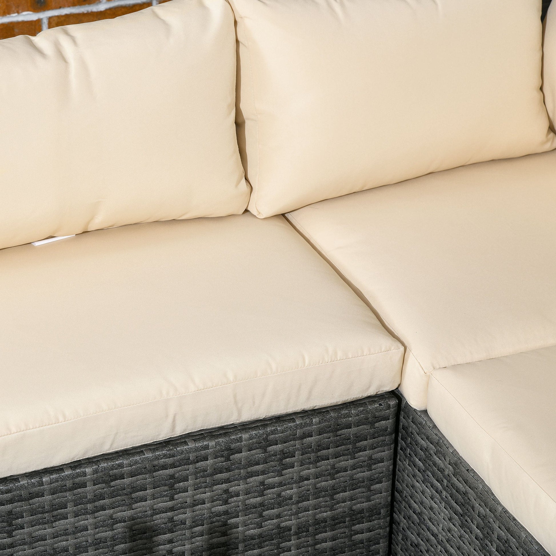 3 Pieces PE Rattan Garden Furniture Set with 10 cm Thick Cushions, 4 Seater Garden Corner Sofa Set with Glass Top Coffee Table, Outdoor Furniture for Patio, Porch, Beige