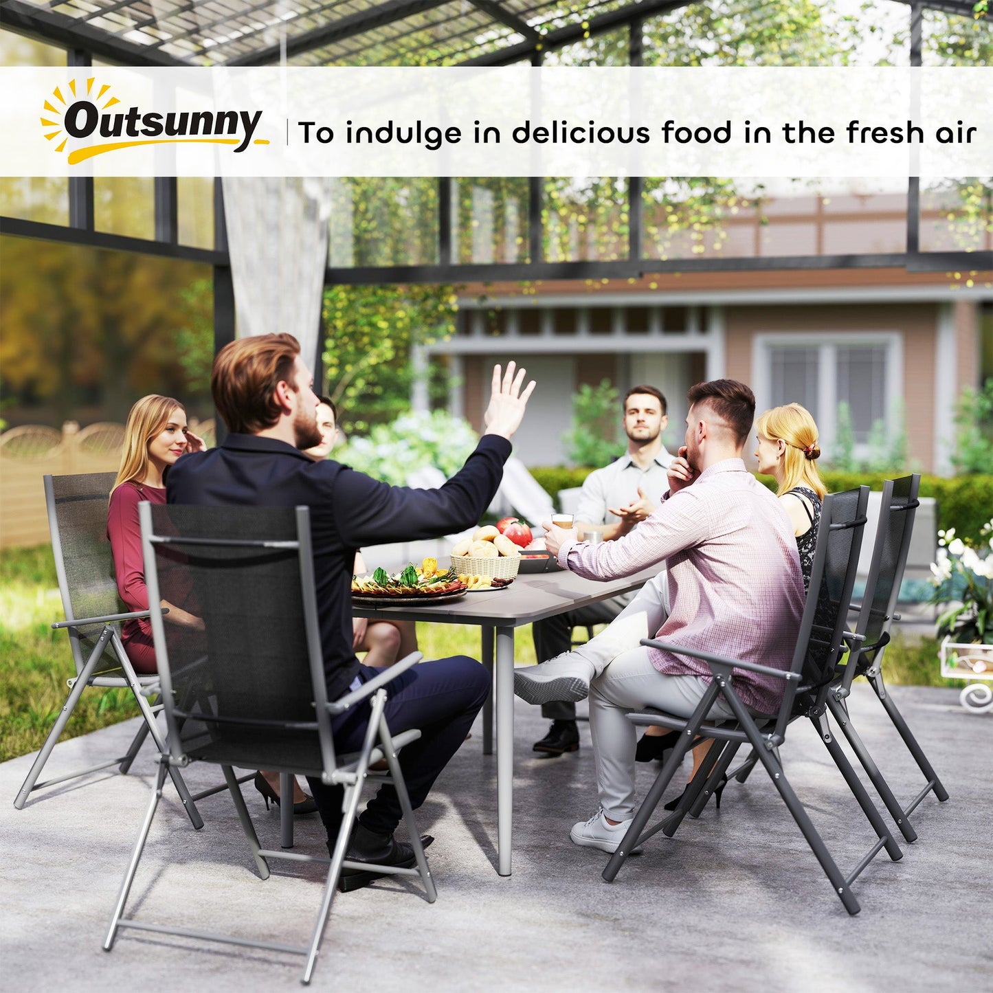 Garden Table, Outdoor Dining Table for 6 People, 160 x 90 x 74 cm, with Rust Resistant Metal Frame, WPC Top, for Balcony, Terrace, Dark Grey
