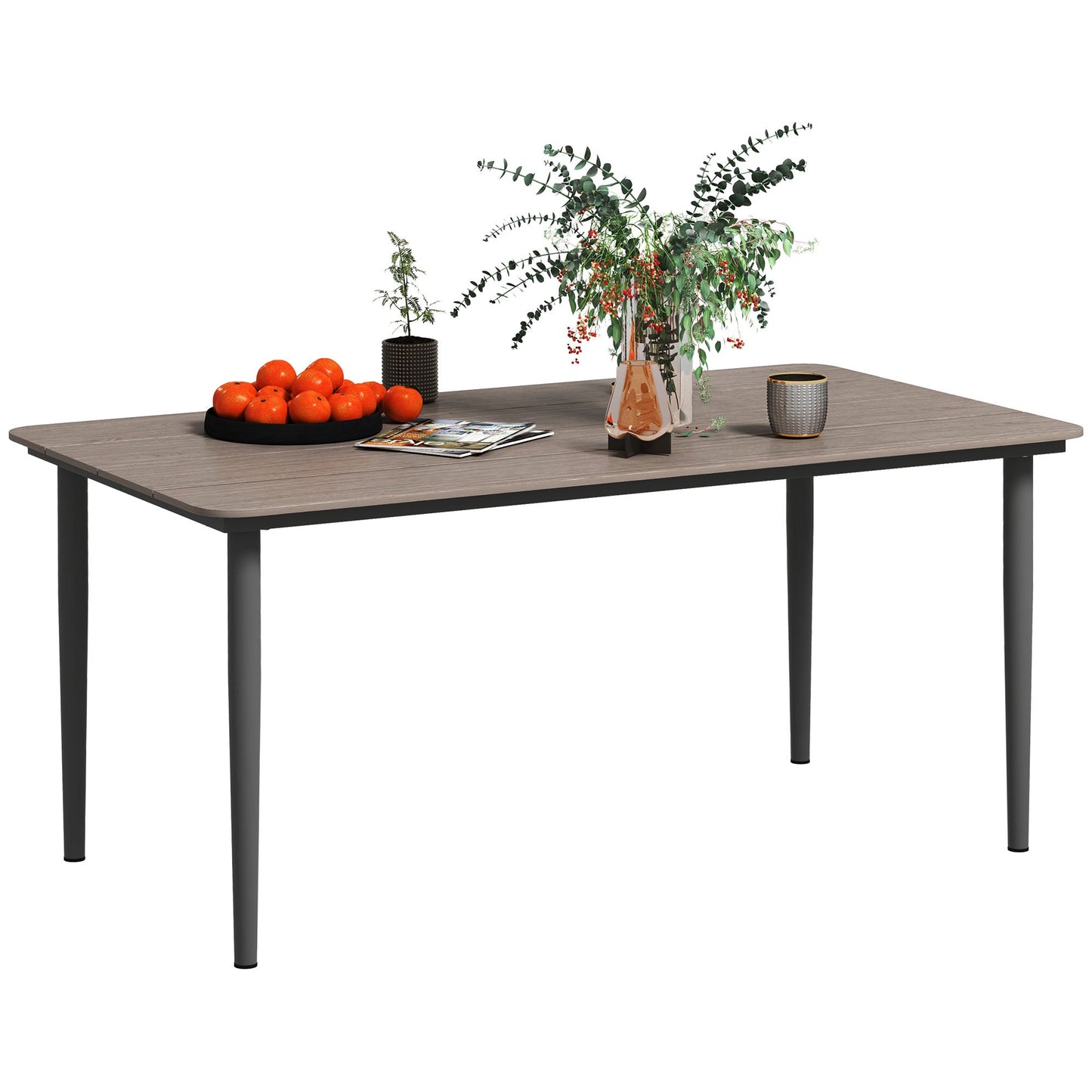 Garden Table, Outdoor Dining Table for 6 People, 160 x 90 x 74 cm, with Rust Resistant Metal Frame, WPC Top, for Balcony, Terrace, Dark Grey