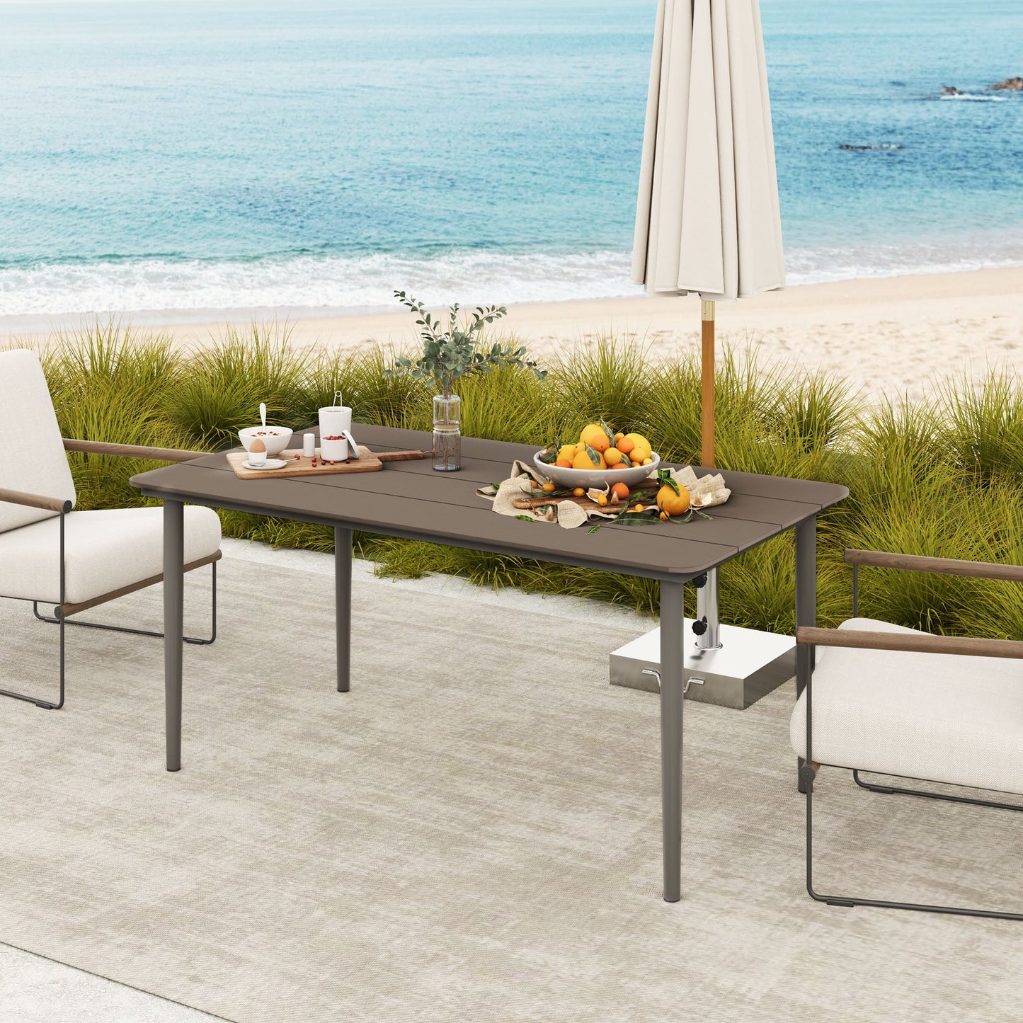 Garden Table, Outdoor Dining Table for 6 People, 160 x 90 x 74 cm, with Rust Resistant Metal Frame, WPC Top, for Balcony, Terrace, Dark Grey