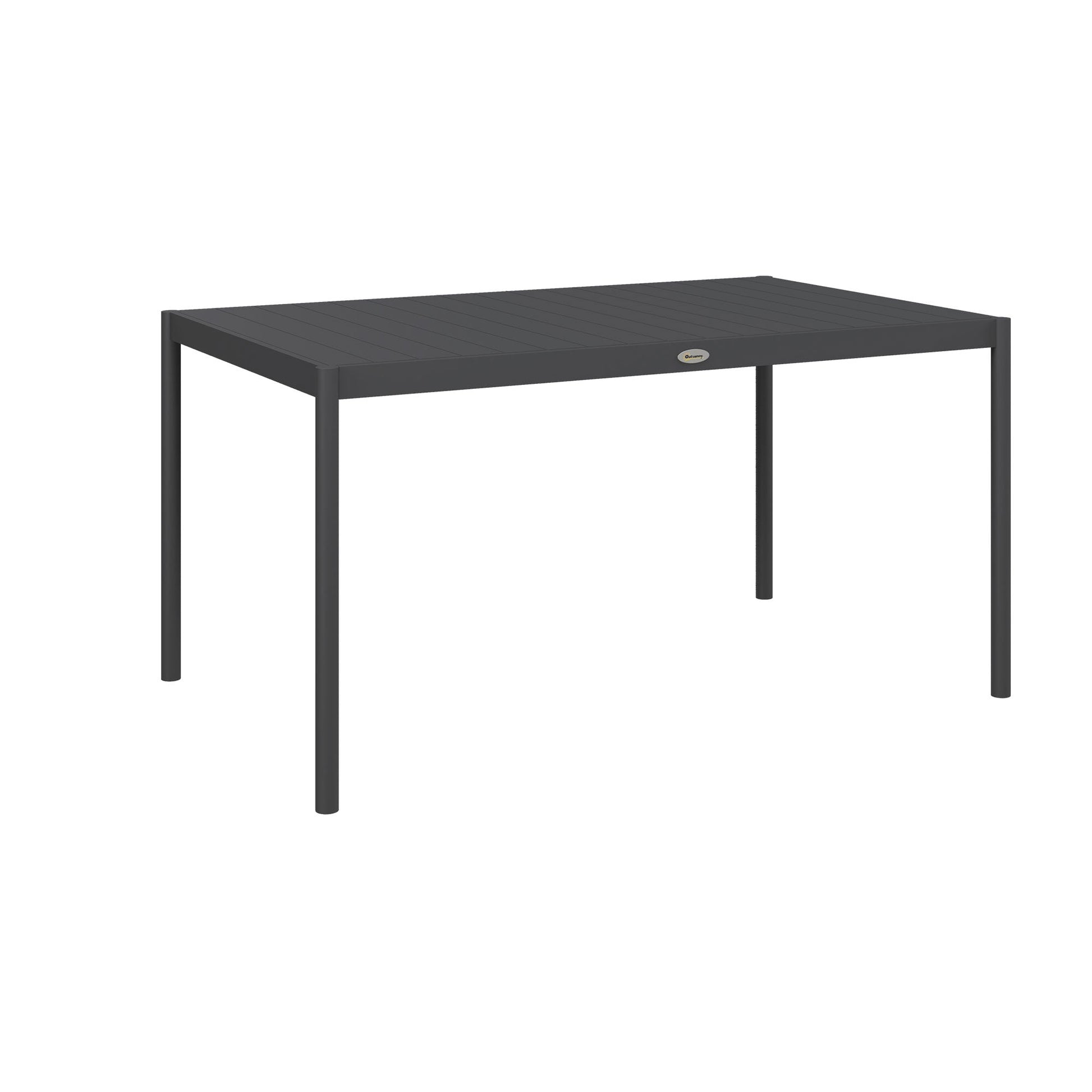 145cm Garden Table, Rectangle Outdoor Dining Table for 6 People, with Slatted Aluminium Top and Steel Legs, for Lawn, Balcony, Dark Grey