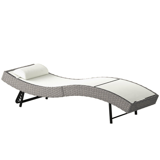 Rattan Sun Lounger, 5 Position Adjustable Garden Lounger Recliner with S Shaped Texteline Seat and Headrest, Reclining Outdoor Sunbed with Metal Frame for Patio, Terrace, Cream White