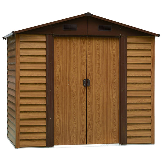 8 x 6ft Garden Metal Storage Shed House Hut Gardening Tool Storage with Kit and Ventilation, Brown