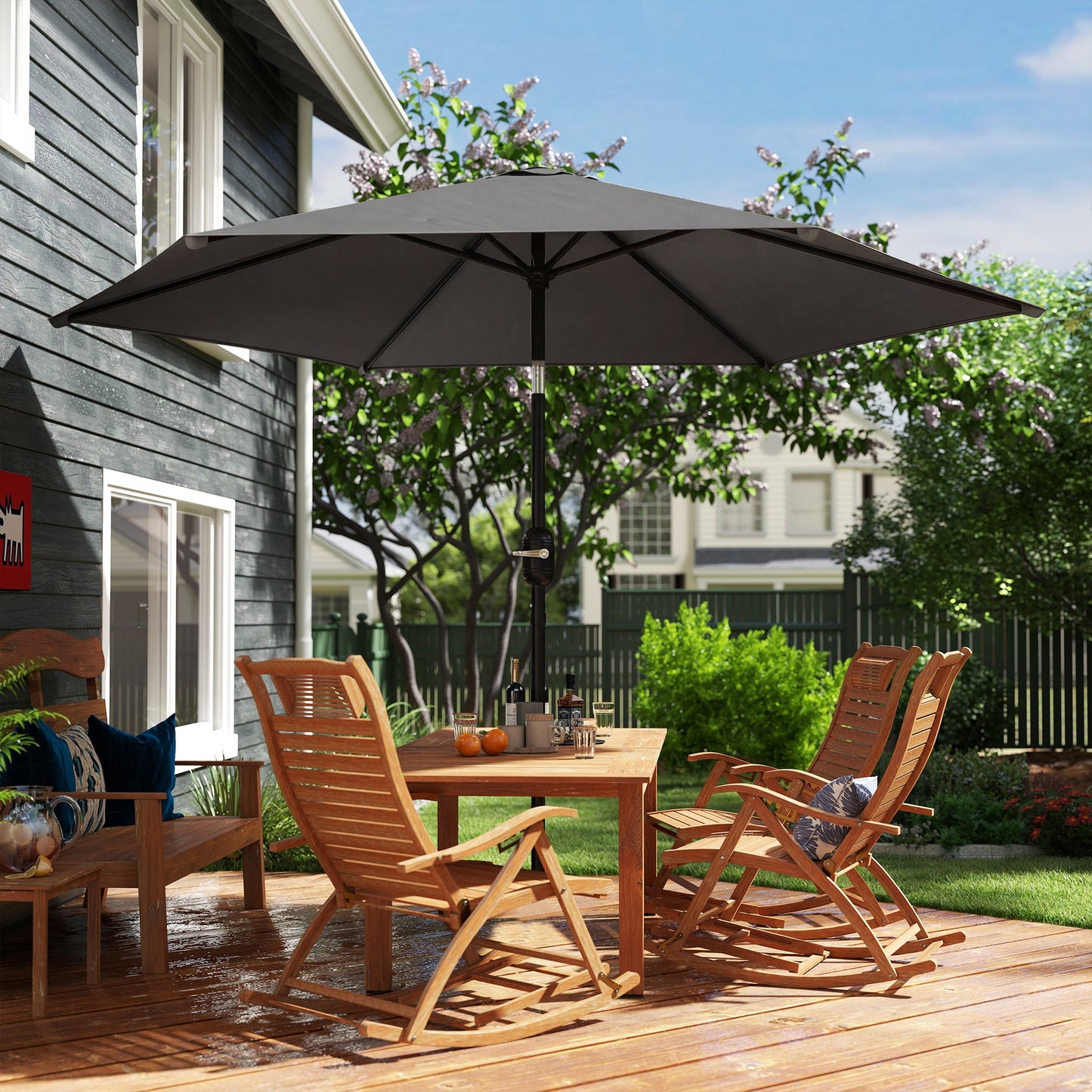 2.6 m Garden Parasol Umbrella with Aluminium Pole, Outdoor Table Market Patio Umbrella Sun Shade with Tilt and Crank, Vent, Black