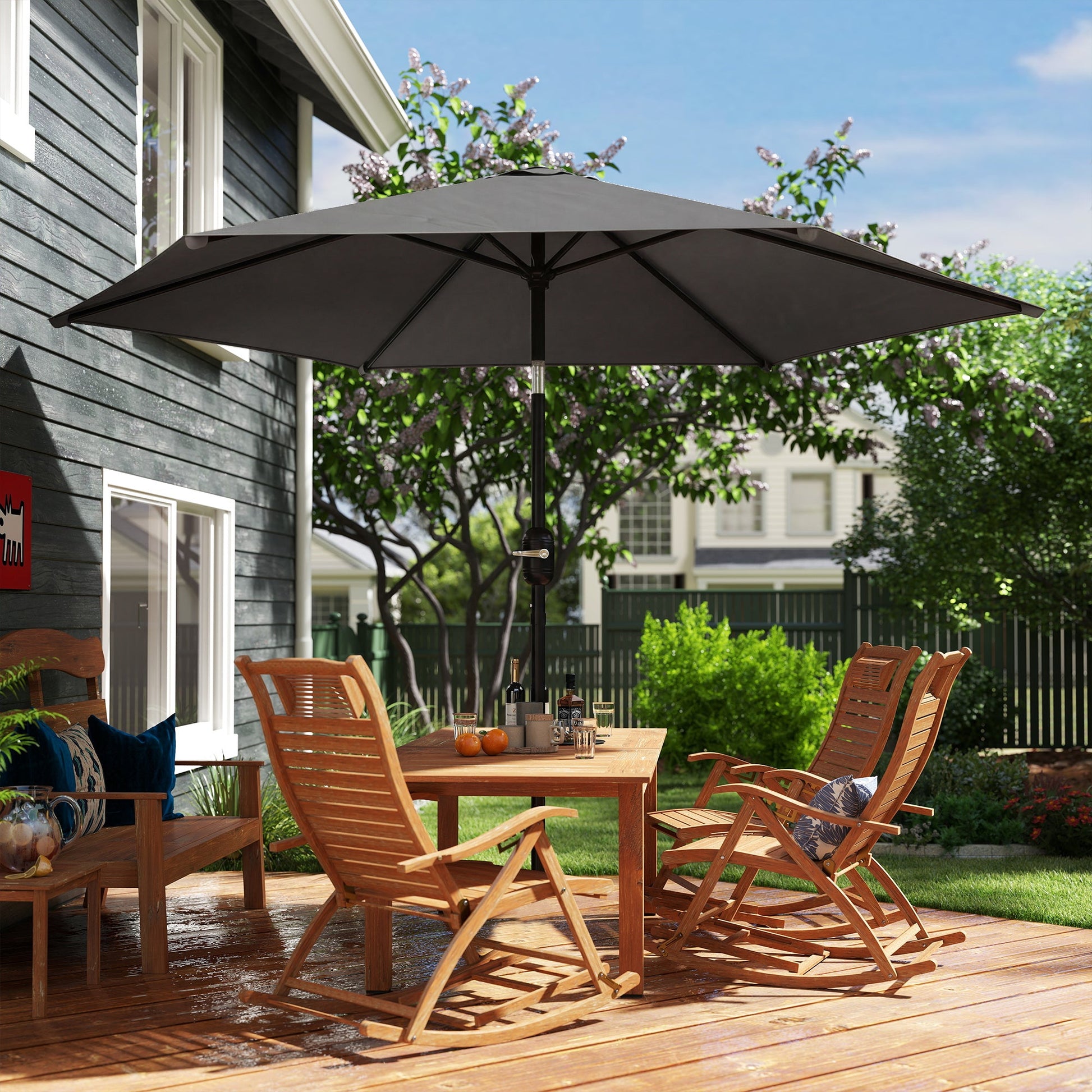 2.6 m Garden Parasol Umbrella with Aluminium Pole, Outdoor Table Market Patio Umbrella Sun Shade with Tilt and Crank, Vent, Black