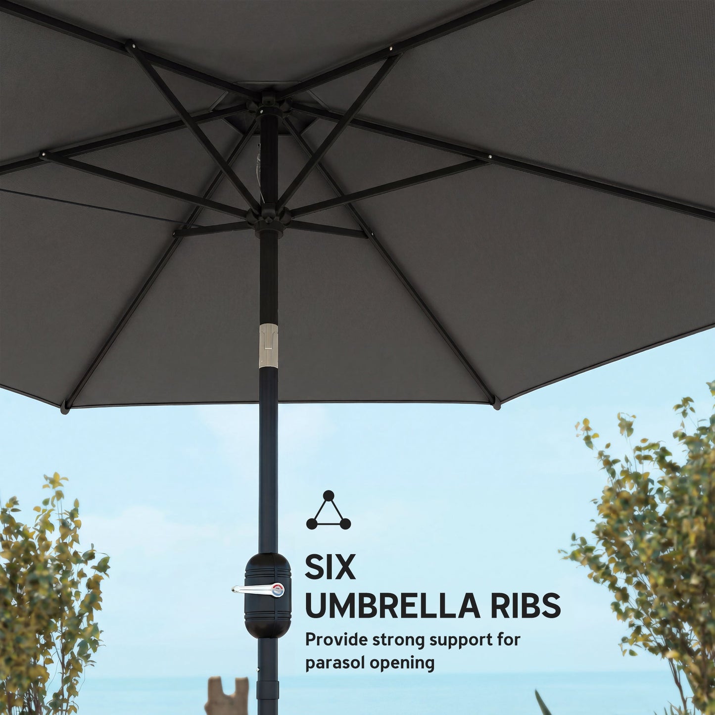 2.6 m Garden Parasol Umbrella with Aluminium Pole, Outdoor Table Market Patio Umbrella Sun Shade with Tilt and Crank, Vent, Black