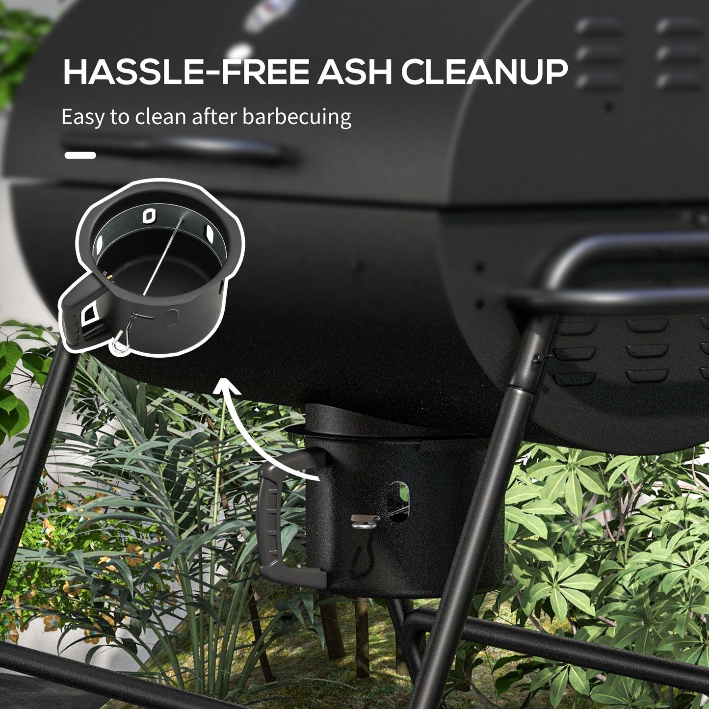 Charcoal Barbecue Grill, Portable Barrel BBQ Trolley Smoker with Wheels, Ash Catcher and Thermometer for Outdoor Garden Party Cooking, Black