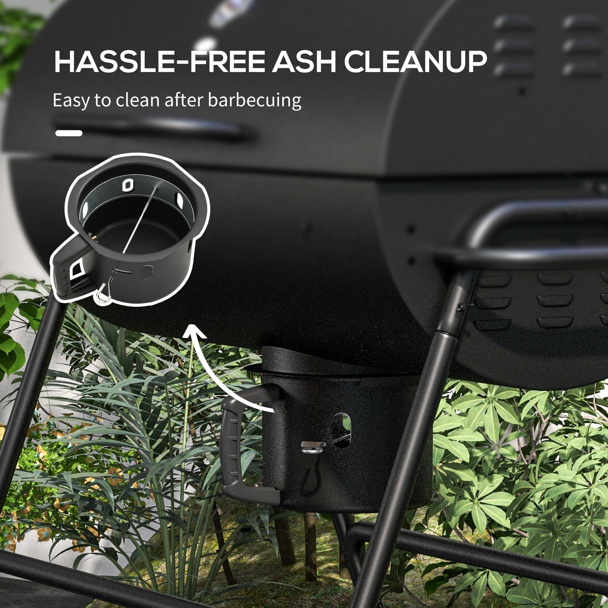 Charcoal Barbecue Grill, Portable Barrel BBQ Trolley Smoker with Wheels, Ash Catcher and Thermometer for Outdoor Garden Party Cooking, Black