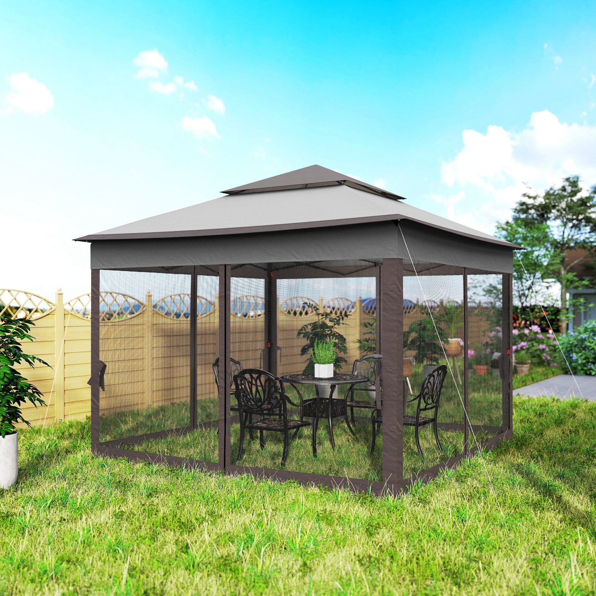 3 x 3(m) Pop Up Gazebo, Marquee Party Tent with Double Tier Roof, Netting and Carry Bag, Event Shelter for Outdoor Patio, Light Grey