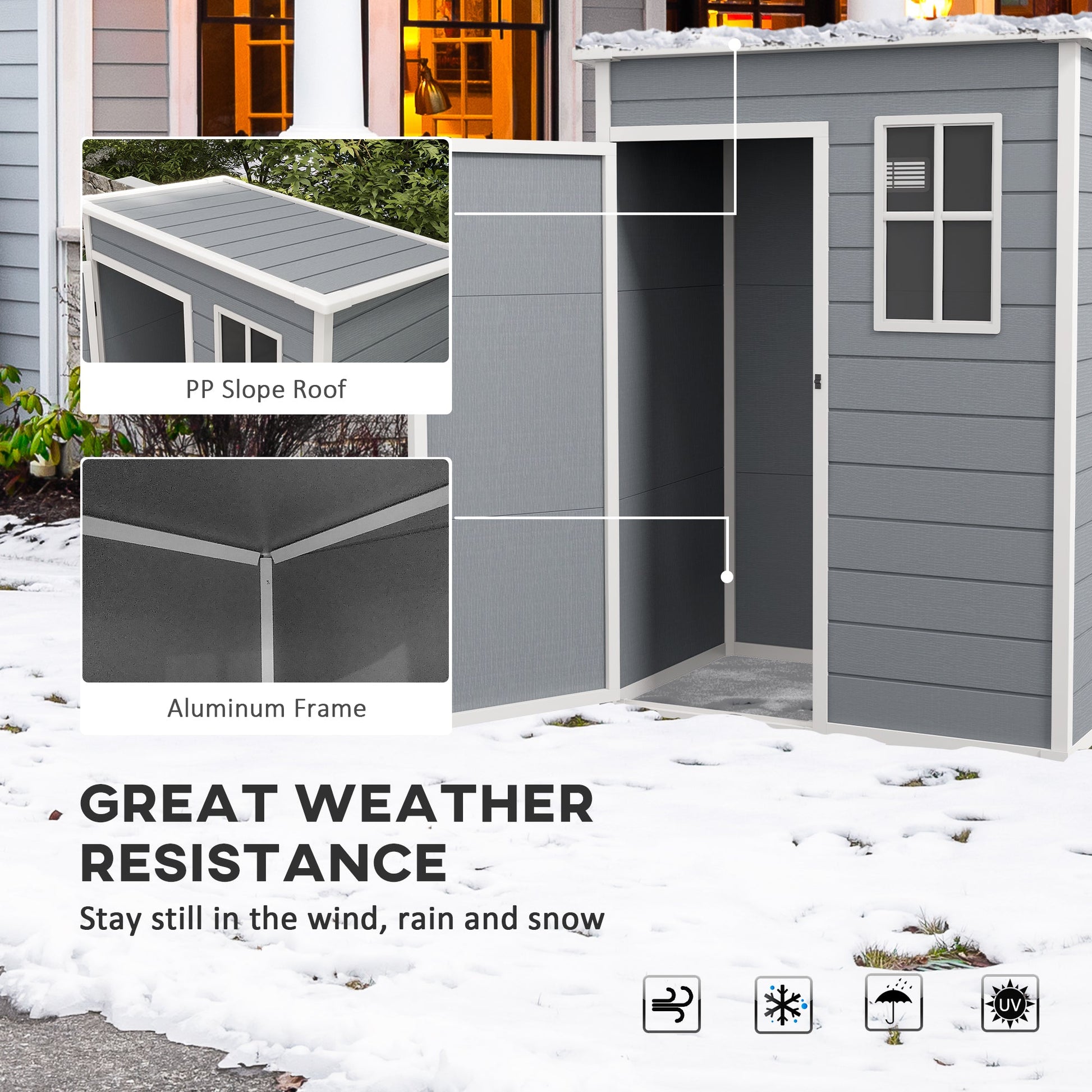 5' x 3' Garden Shed with Floor, Outdoor Storage Shed with Lockable Door, Window and Vent for Garden, Patio, Grey