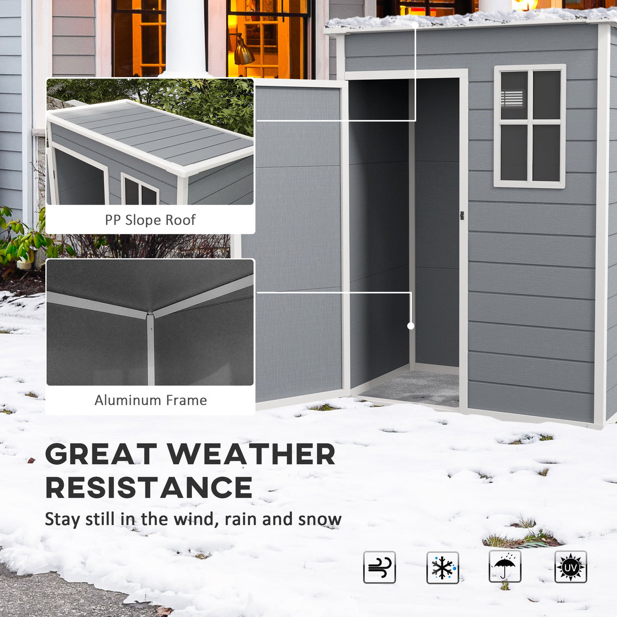 5' x 3' Garden Shed with Floor, Outdoor Storage Shed with Lockable Door, Window and Vent for Garden, Patio, Grey