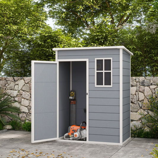 5' x 3' Garden Shed with Floor, Outdoor Storage Shed with Lockable Door, Window and Vent for Garden, Patio, Grey