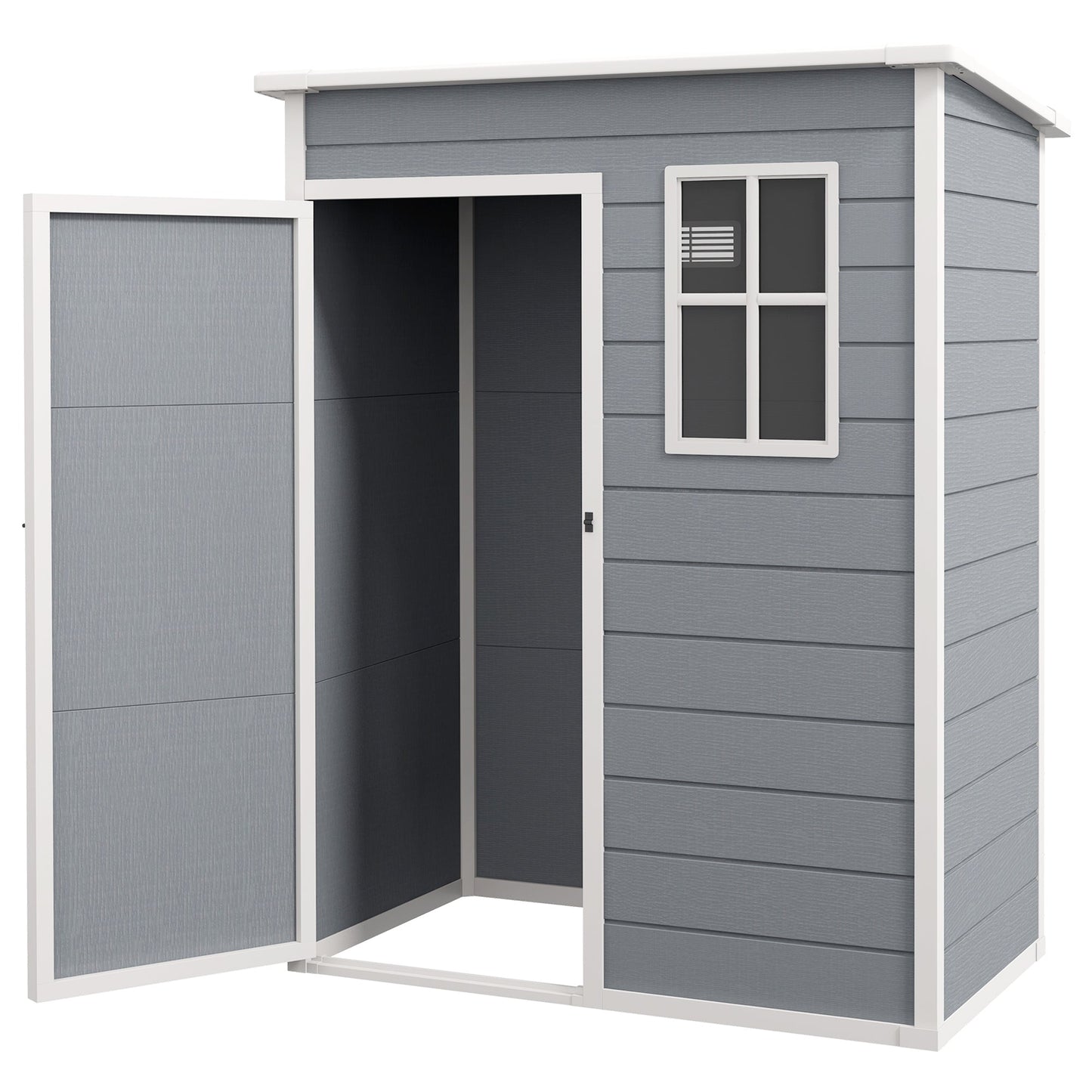 5' x 3' Garden Shed with Floor, Outdoor Storage Shed with Lockable Door, Window and Vent for Garden, Patio, Grey