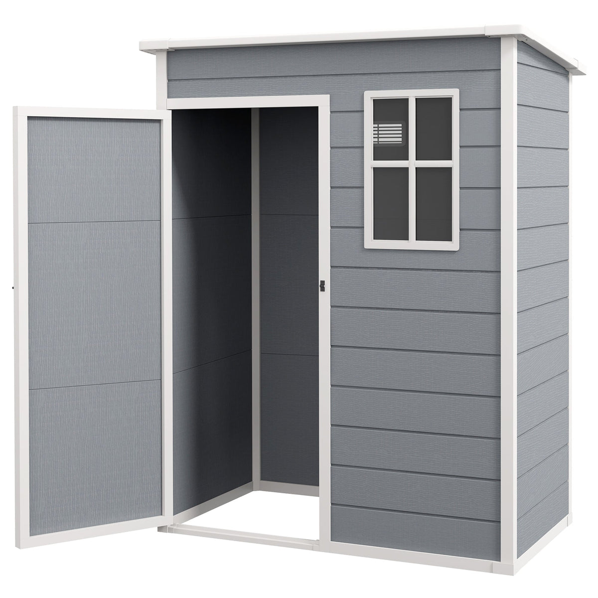 5' x 3' Garden Shed with Floor, Outdoor Storage Shed with Lockable Door, Window and Vent for Garden, Patio, Grey
