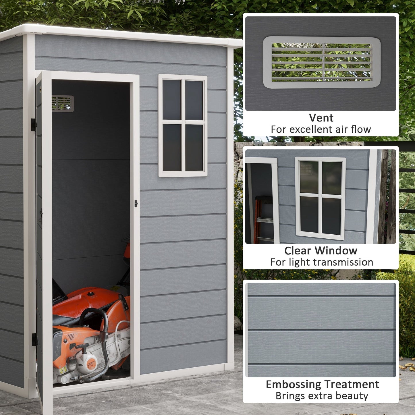 5' x 3' Garden Shed with Floor, Outdoor Storage Shed with Lockable Door, Window and Vent for Garden, Patio, Grey