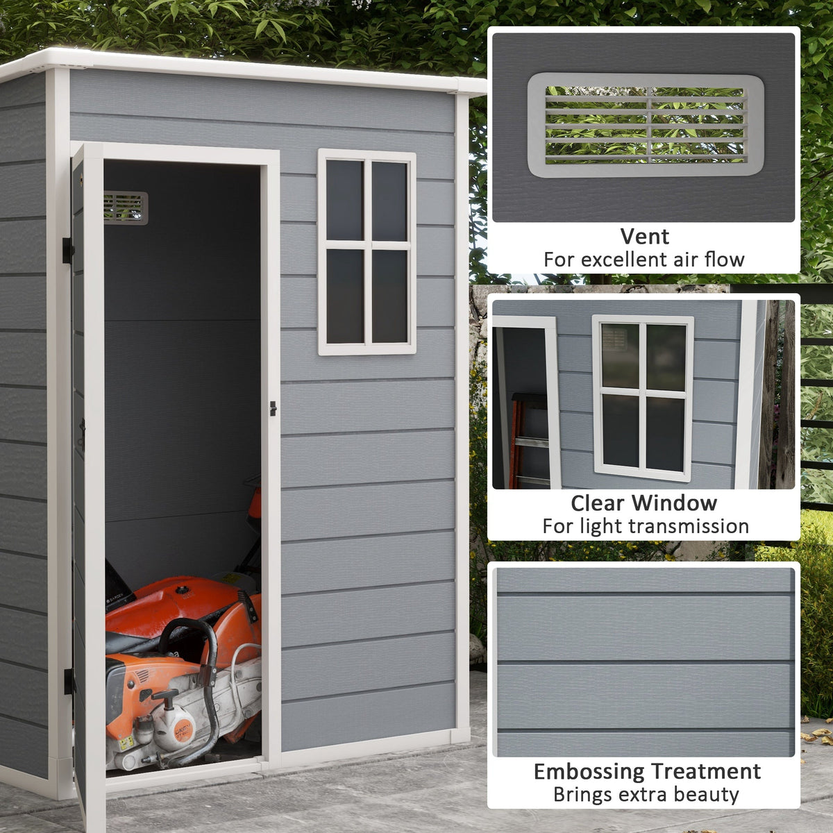 5' x 3' Garden Shed with Floor, Outdoor Storage Shed with Lockable Door, Window and Vent for Garden, Patio, Grey