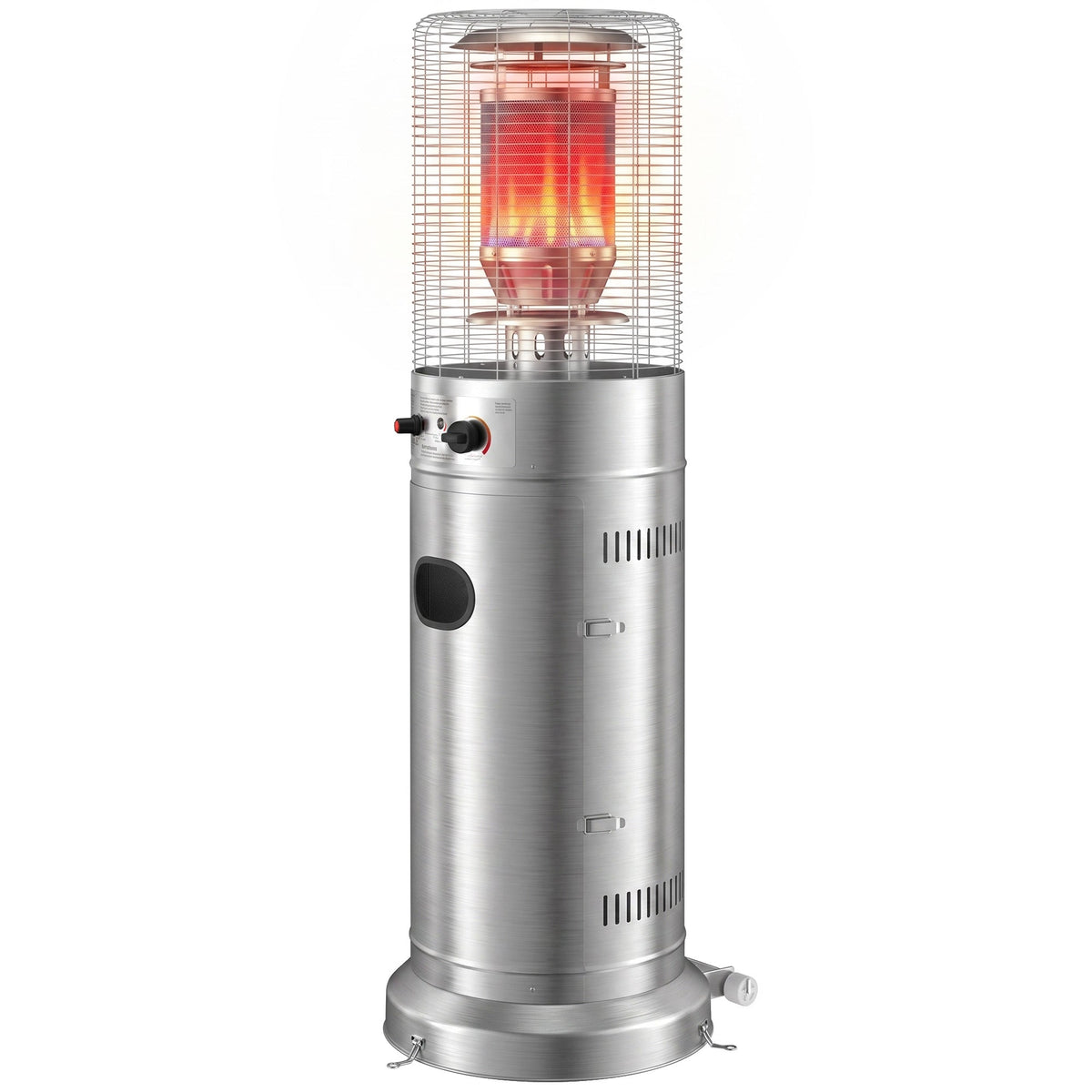 Gas Patio Heater, 13 kW Stainless Steel Portable Propane Outdoor Heater with Stepless Heat Control, Pulse Ignition, Protective Mesh, Tip-over Protection, 2 Wheels for Garden, Silver