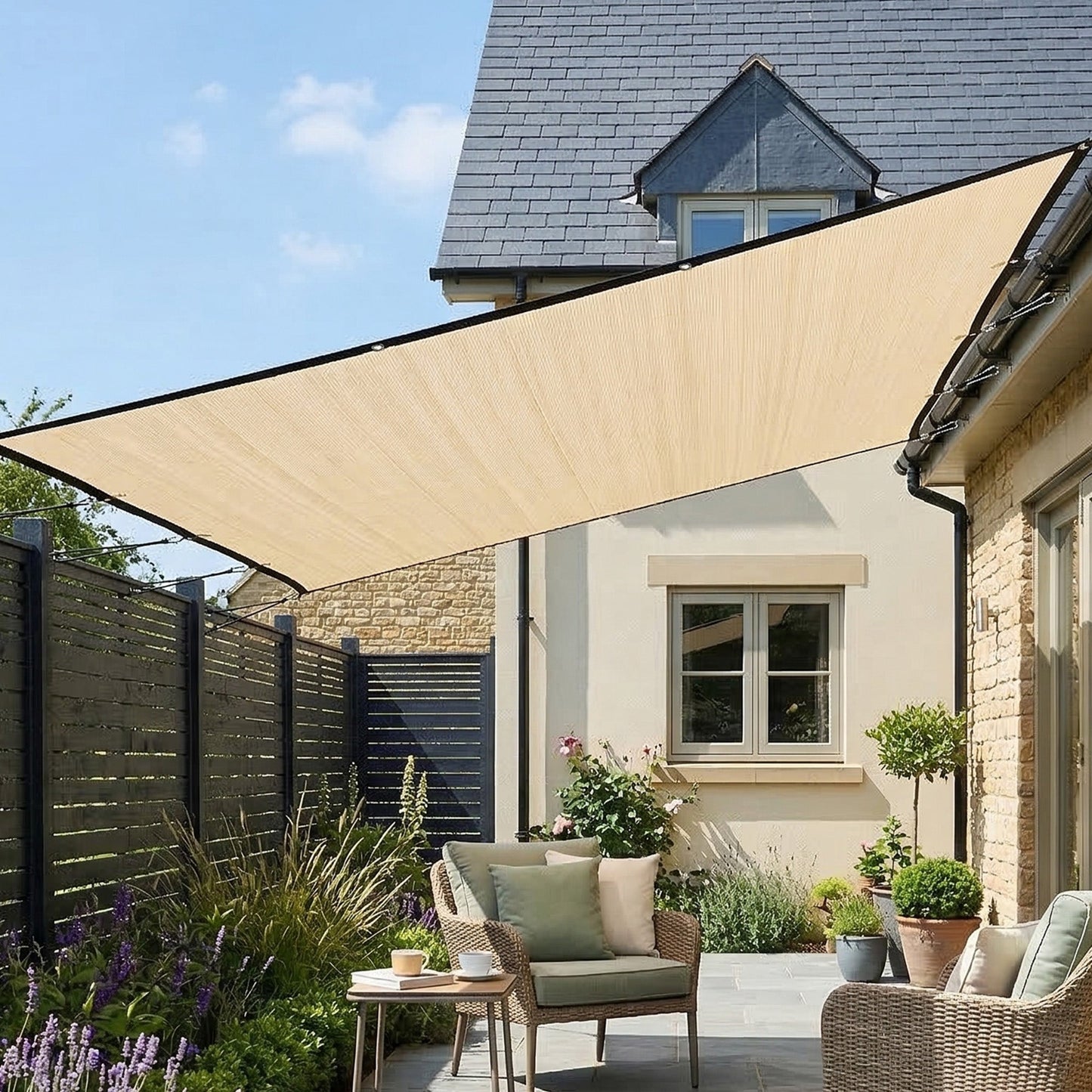 Sun Shade Sail, 3 x 3.6 m Rectangle Sunscreen Awning Canopy with Stainless Steel Eyelets and Bungee Cords, UV Protection Shade Sail  for Outdoors, Garden, Patio, Beige