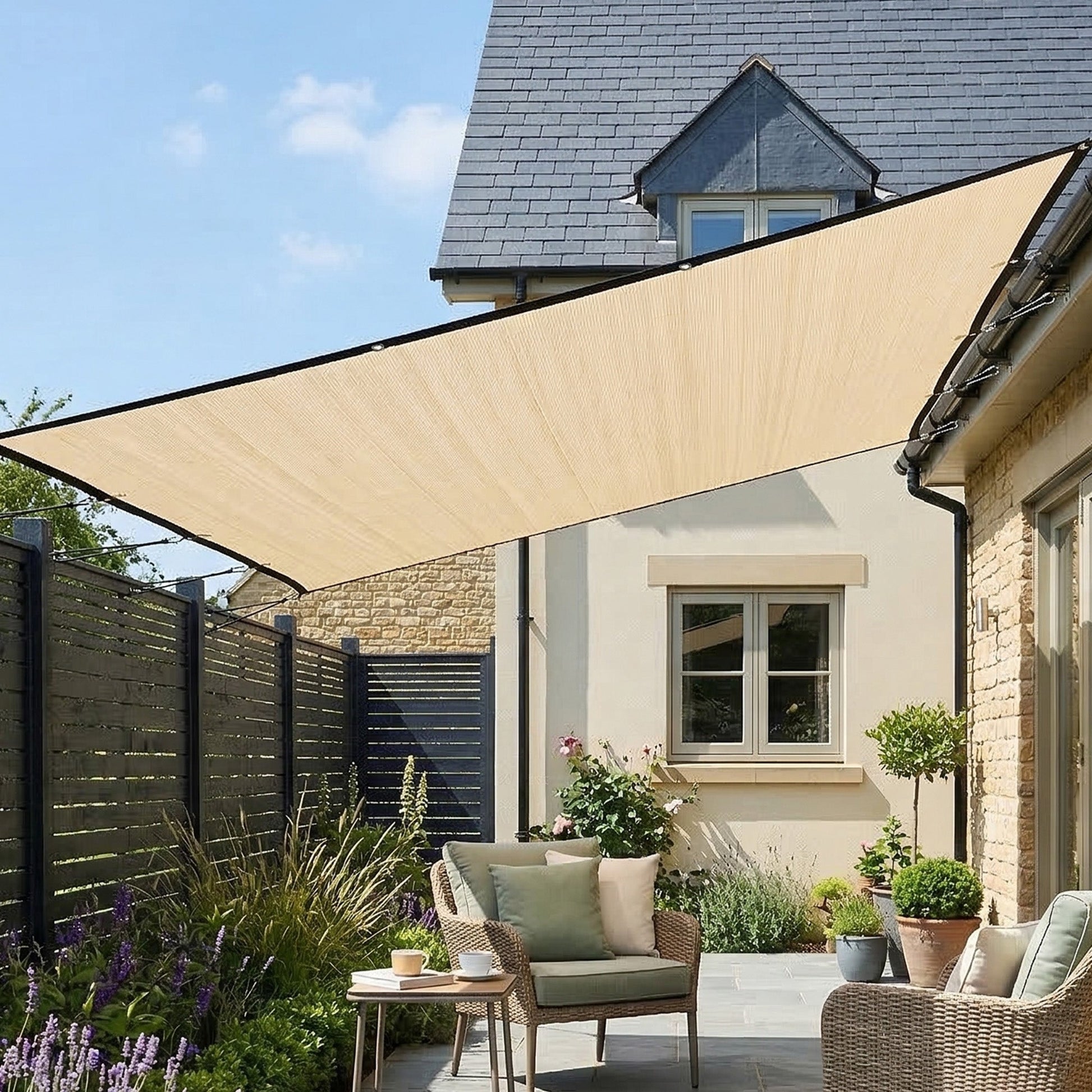 Sun Shade Sail, 3 x 3.6 m Rectangle Sunscreen Awning Canopy with Stainless Steel Eyelets and Bungee Cords, UV Protection Shade Sail  for Outdoors, Garden, Patio, Beige