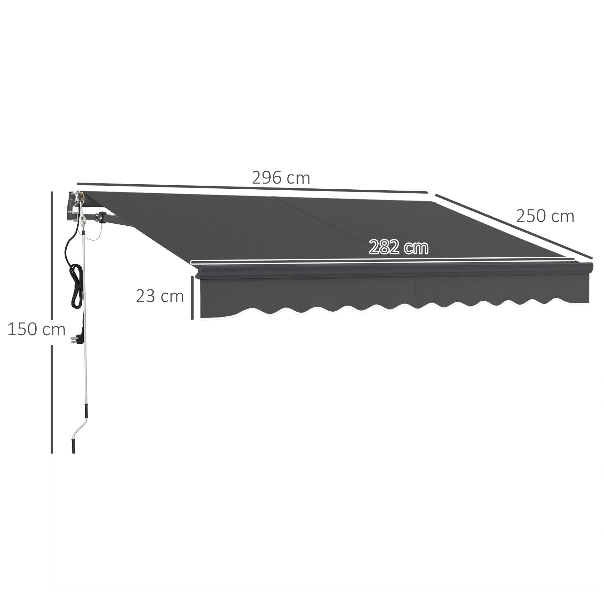 3 x 2.5m Electric Awning with Remote Controller, Aluminium Frame DIY Retractable Awning, UV30+ Sun Shade Canopy for Garden Patio Deck Door Window, Dark Grey