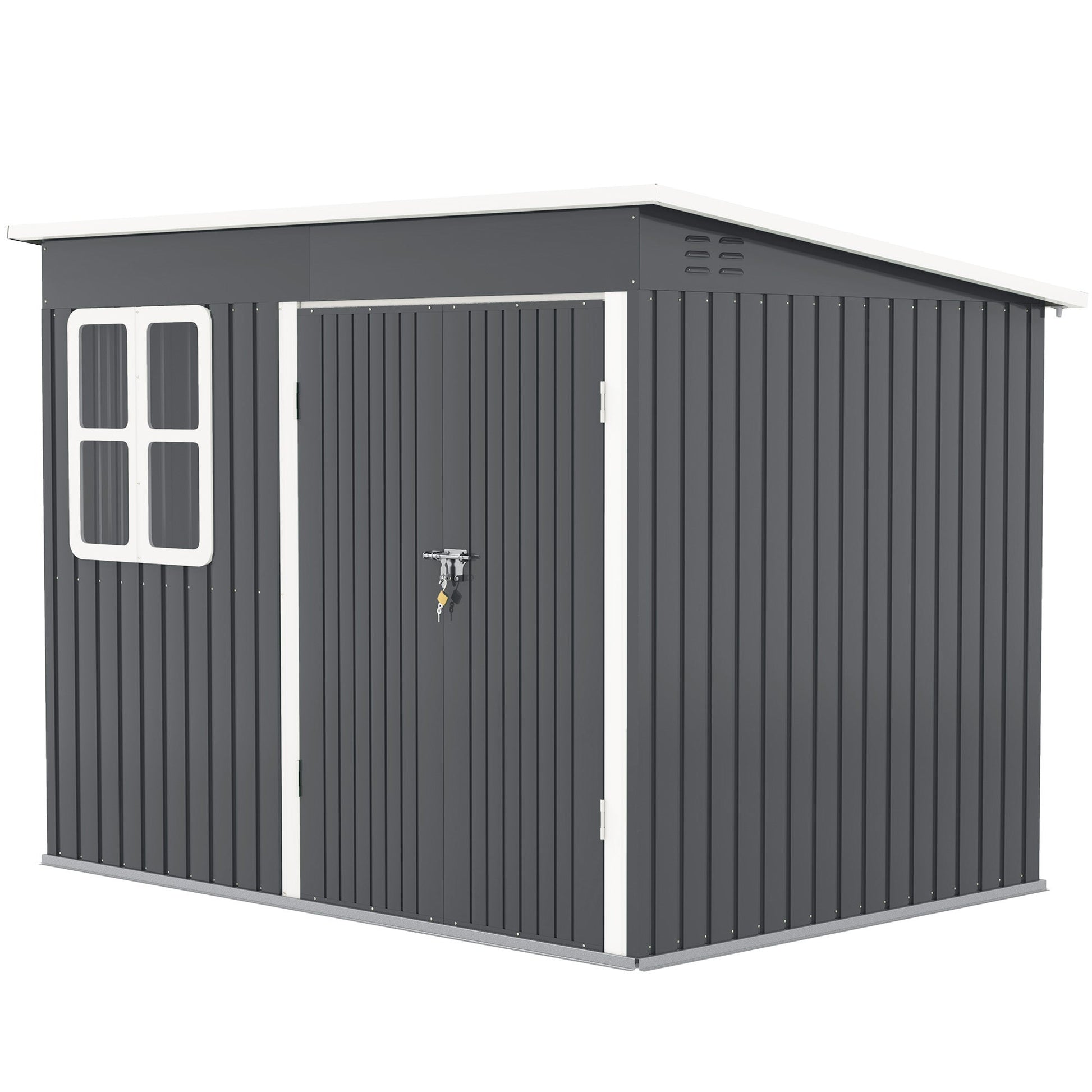 8.5 x 6ft Storage Shed Galvanised Steel Garden Shed, Metal Shed with Foundation Kit, Window, Lockable Wide Doors and Air Vents for Outdoor Patio, Dark Grey