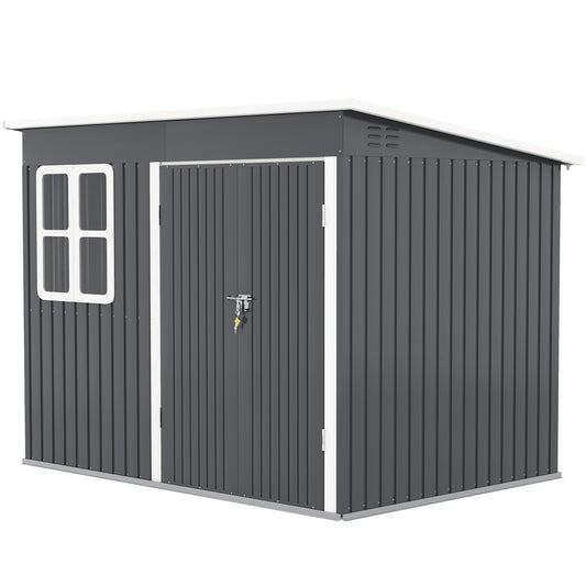 8.5 x 6ft Storage Shed Galvanised Steel Garden Shed, Metal Shed with Foundation Kit, Window, Lockable Wide Doors and Air Vents for Outdoor Patio, Dark Grey