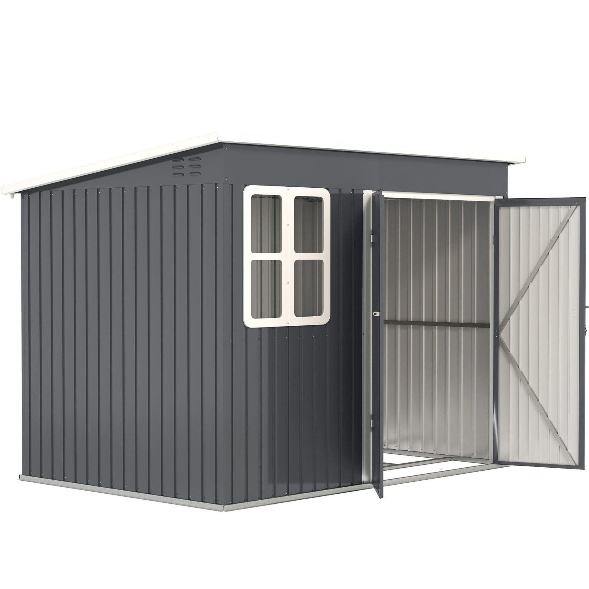 8.5 x 6ft Storage Shed Galvanised Steel Garden Shed, Metal Shed with Foundation Kit, Window, Lockable Wide Doors and Air Vents for Outdoor Patio, Dark Grey