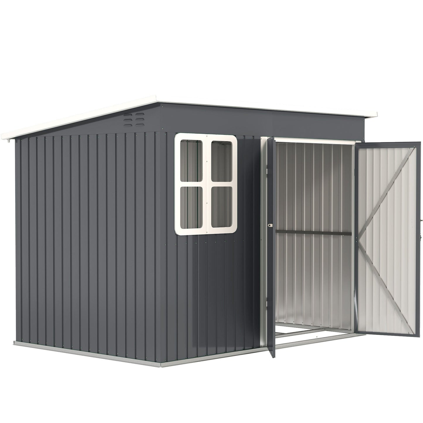8.5 x 6ft Storage Shed Galvanised Steel Garden Shed, Metal Shed with Foundation Kit, Window, Lockable Wide Doors and Air Vents for Outdoor Patio, Dark Grey
