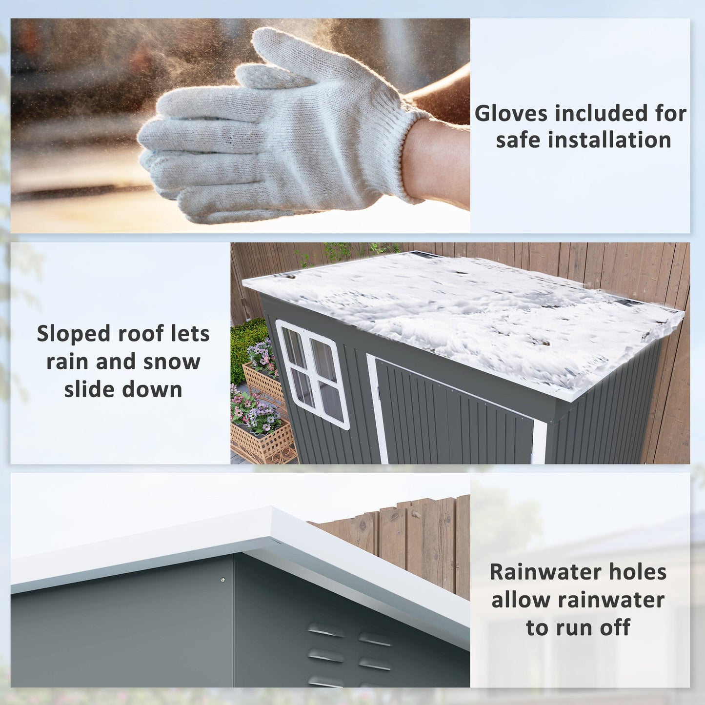 8.5 x 6ft Storage Shed Galvanised Steel Garden Shed, Metal Shed with Foundation Kit, Window, Lockable Wide Doors and Air Vents for Outdoor Patio, Dark Grey