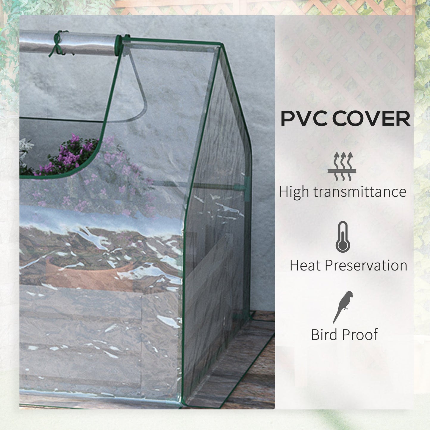 Raised Garden Bed with Greenhouse, Steel Planter Box with Plastic Cover, Roll Up Window, Dual Use for Flowers, Vegetables, Fruits and Herbs, 185L x 95W x 92H cm, Clear