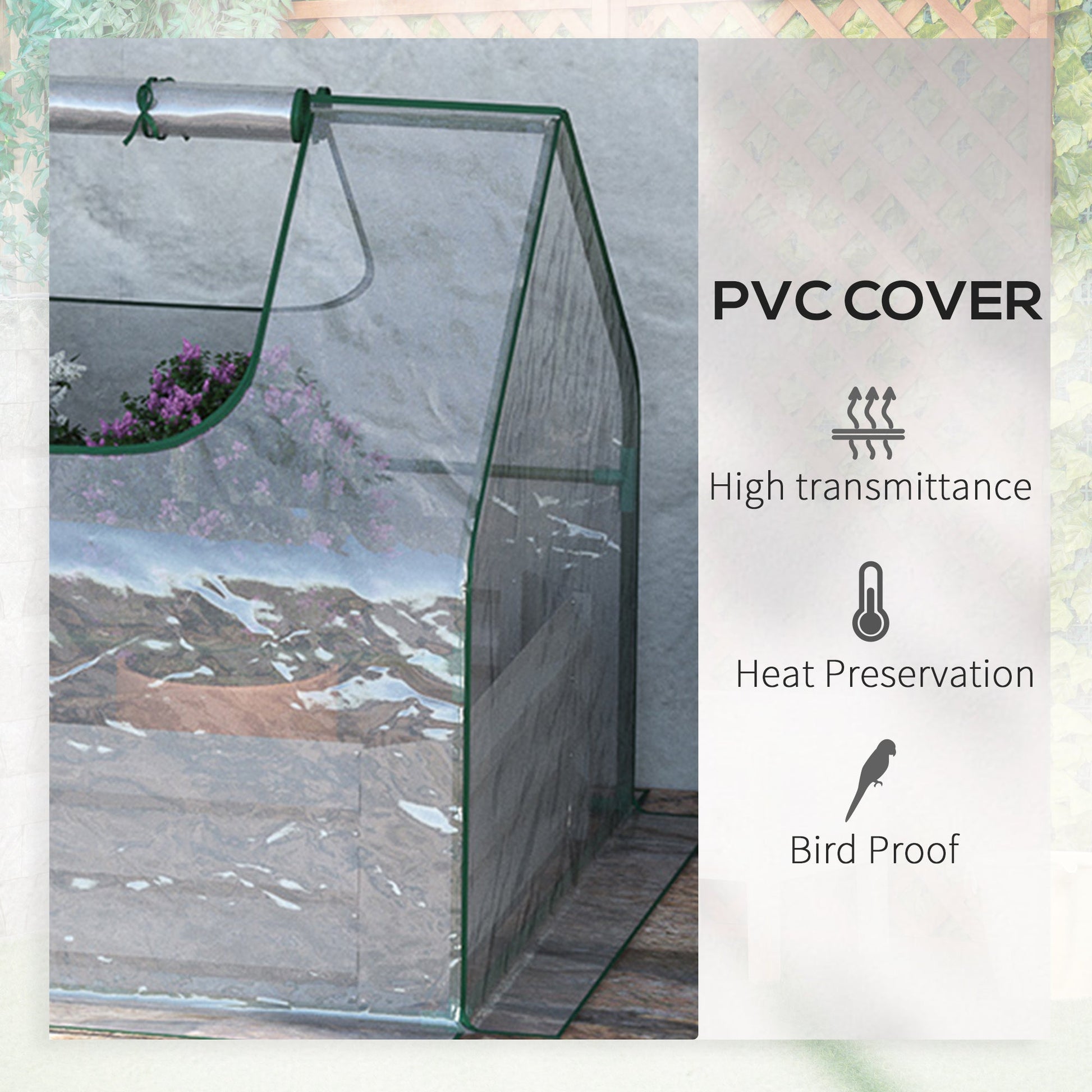 Raised Garden Bed with Greenhouse, Steel Planter Box with Plastic Cover, Roll Up Window, Dual Use for Flowers, Vegetables, Fruits and Herbs, 185L x 95W x 92H cm, Clear