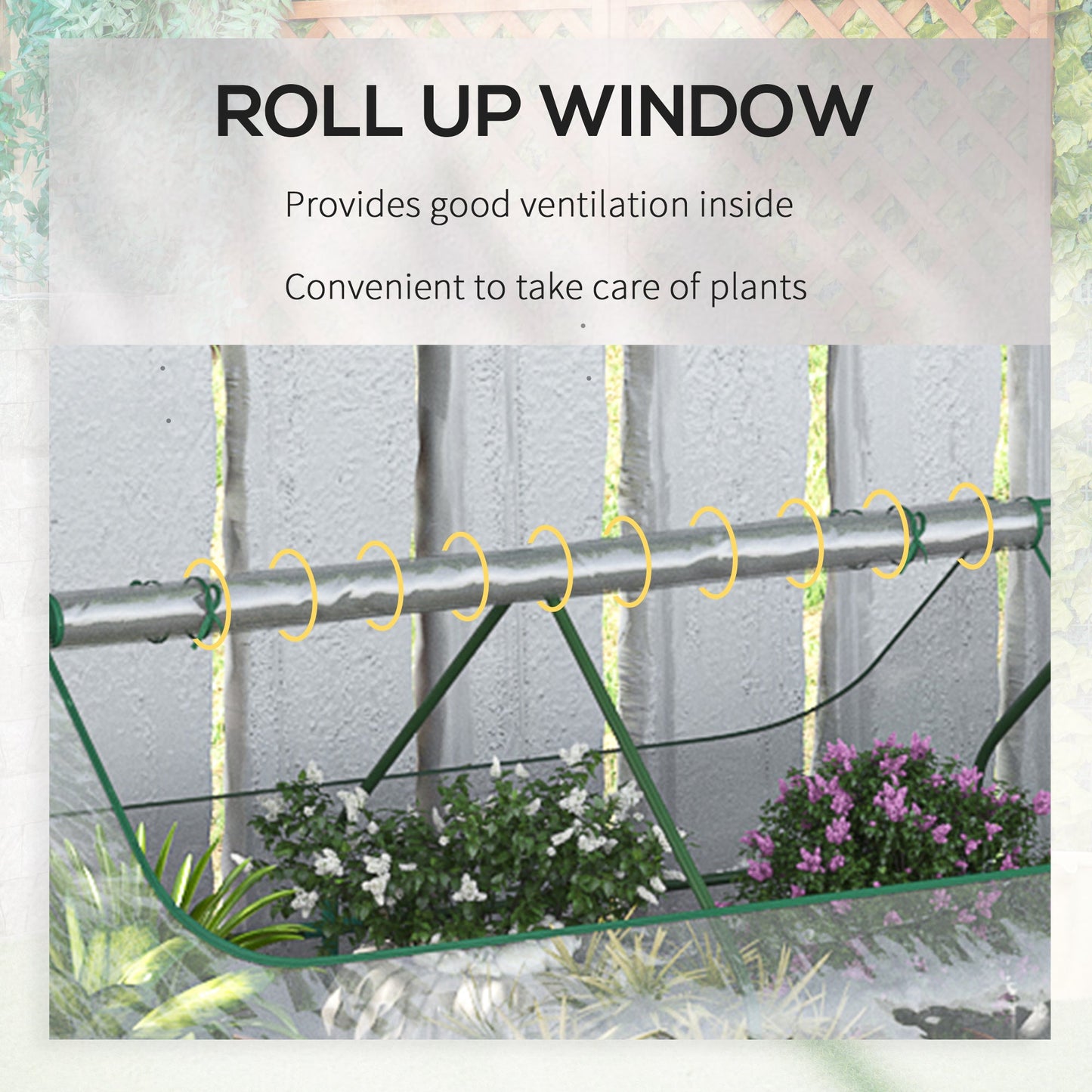 Raised Garden Bed with Greenhouse, Steel Planter Box with Plastic Cover, Roll Up Window, Dual Use for Flowers, Vegetables, Fruits and Herbs, 185L x 95W x 92H cm, Clear