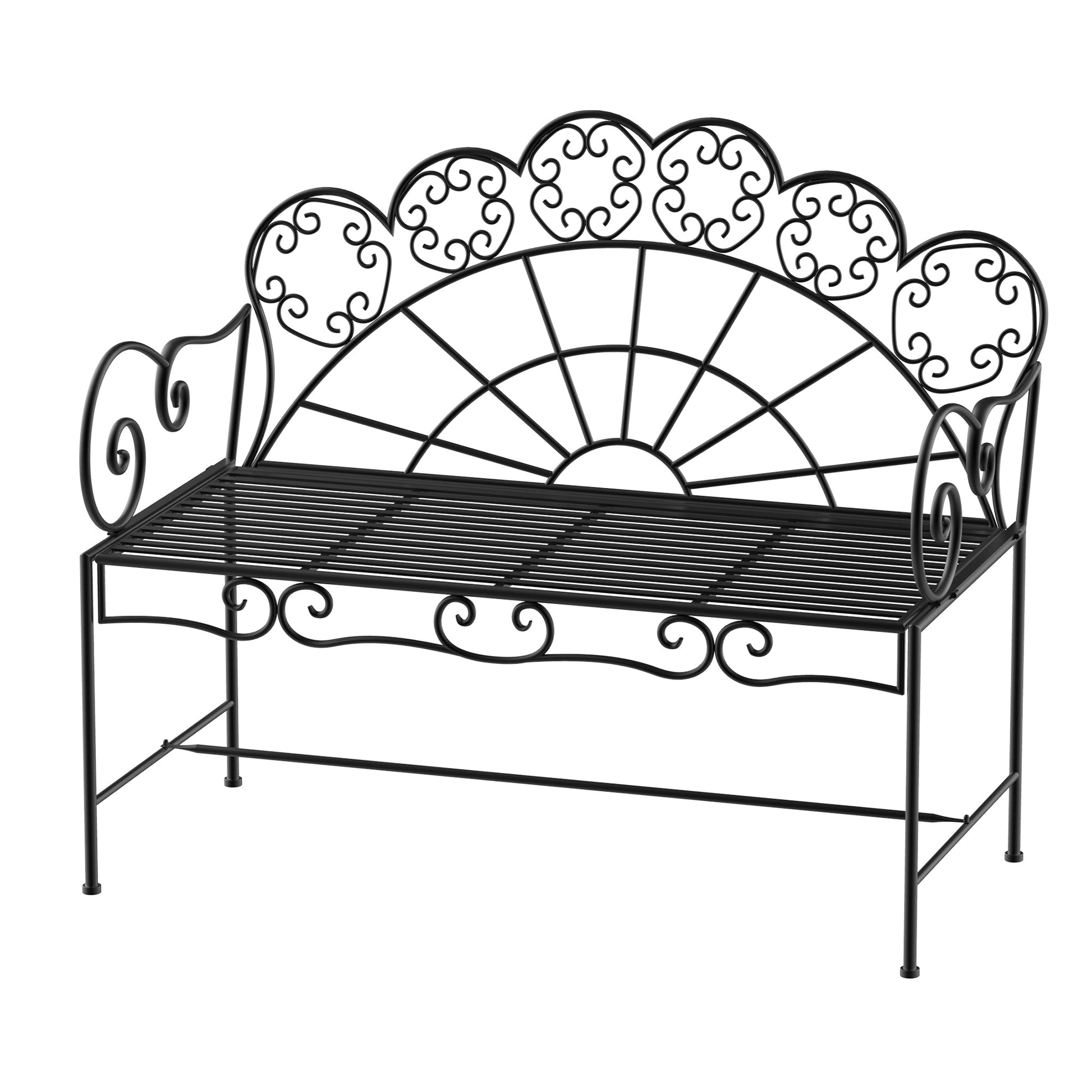 Garden Bench, 2 Seater Outdoor Patio Bench, Metal Garden Loveseat with Slatted Seat, 200 KG Capacity for Park Balcony Porch, 107 x 55.5 x 92 cm, Black