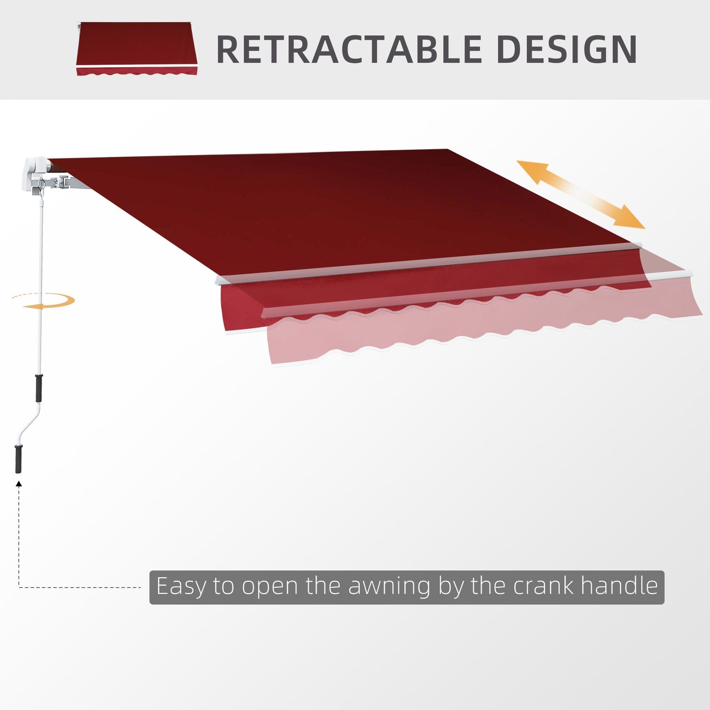 2.5m x 2m Garden Patio Manual Awning Canopy Sun Shade Shelter Retractable with Winding Handle Wine Red