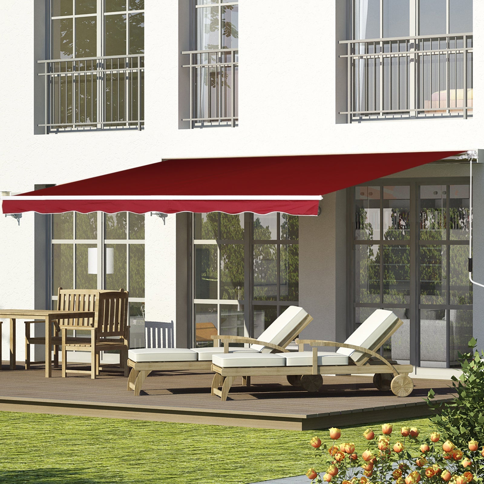 2.5m x 2m Garden Patio Manual Awning Canopy Sun Shade Shelter Retractable with Winding Handle Wine Red