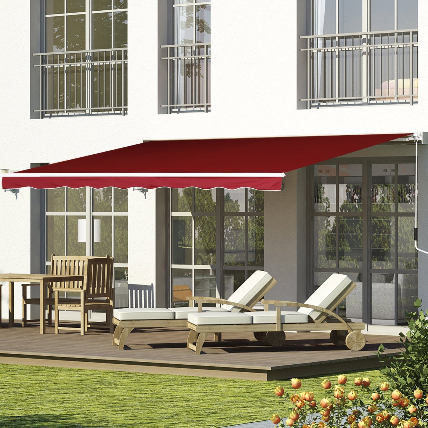 2.5m x 2m Garden Patio Manual Awning Canopy Sun Shade Shelter Retractable with Winding Handle Wine Red