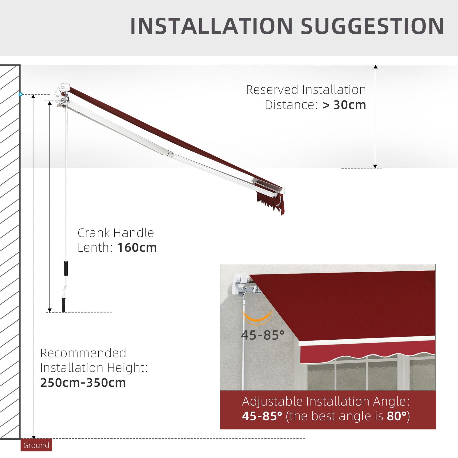 2.5m x 2m Garden Patio Manual Awning Canopy Sun Shade Shelter Retractable with Winding Handle Wine Red