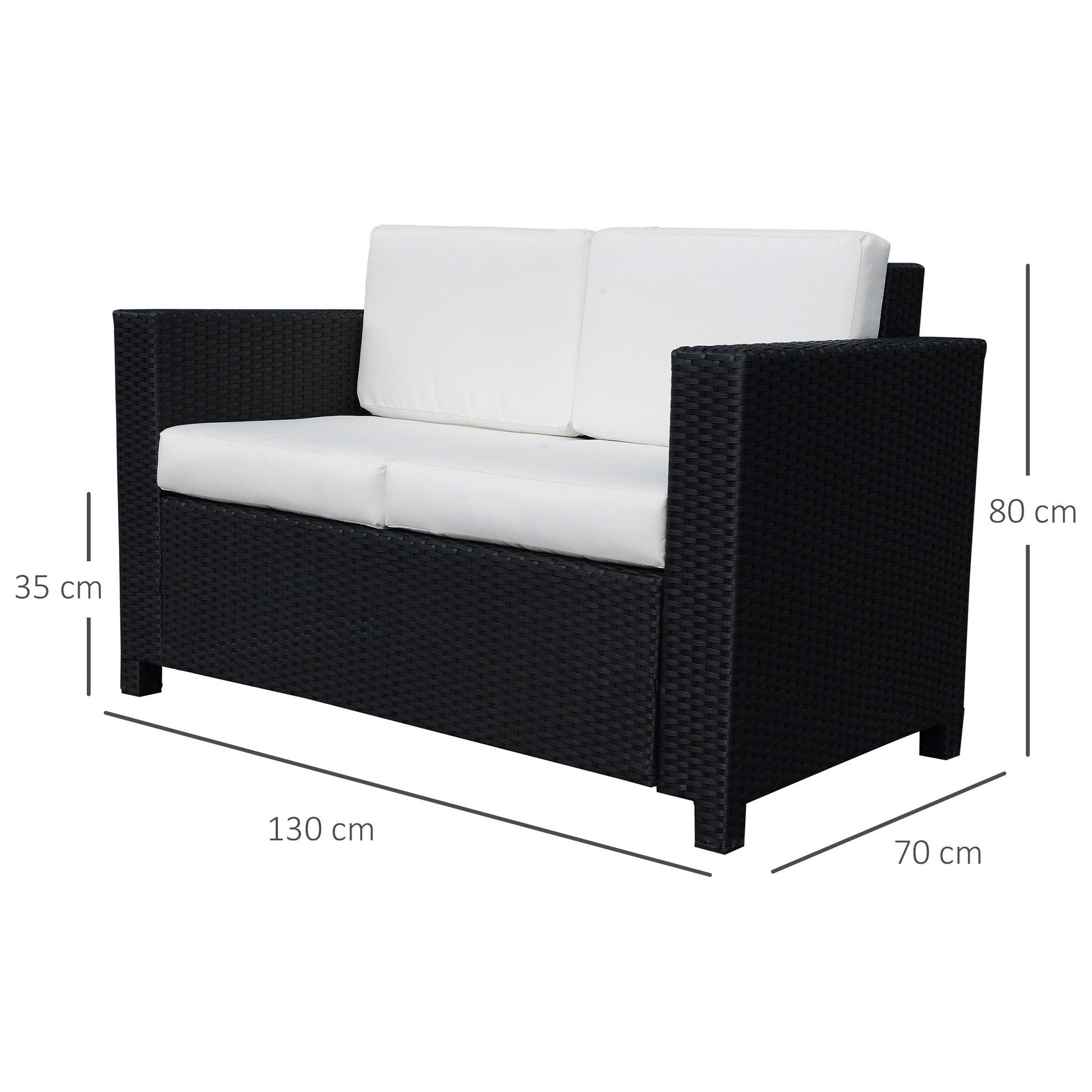 Rattan Sofa, 2 Seater Garden Furniture with Soft Padded Cushion and Armrests, Wicker Garden Loveseat for Patio, Black