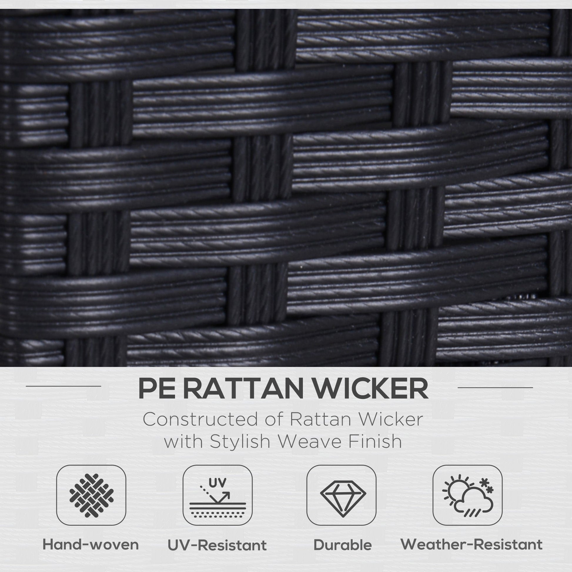 Rattan Sofa, 2 Seater Garden Furniture with Soft Padded Cushion and Armrests, Wicker Garden Loveseat for Patio, Black